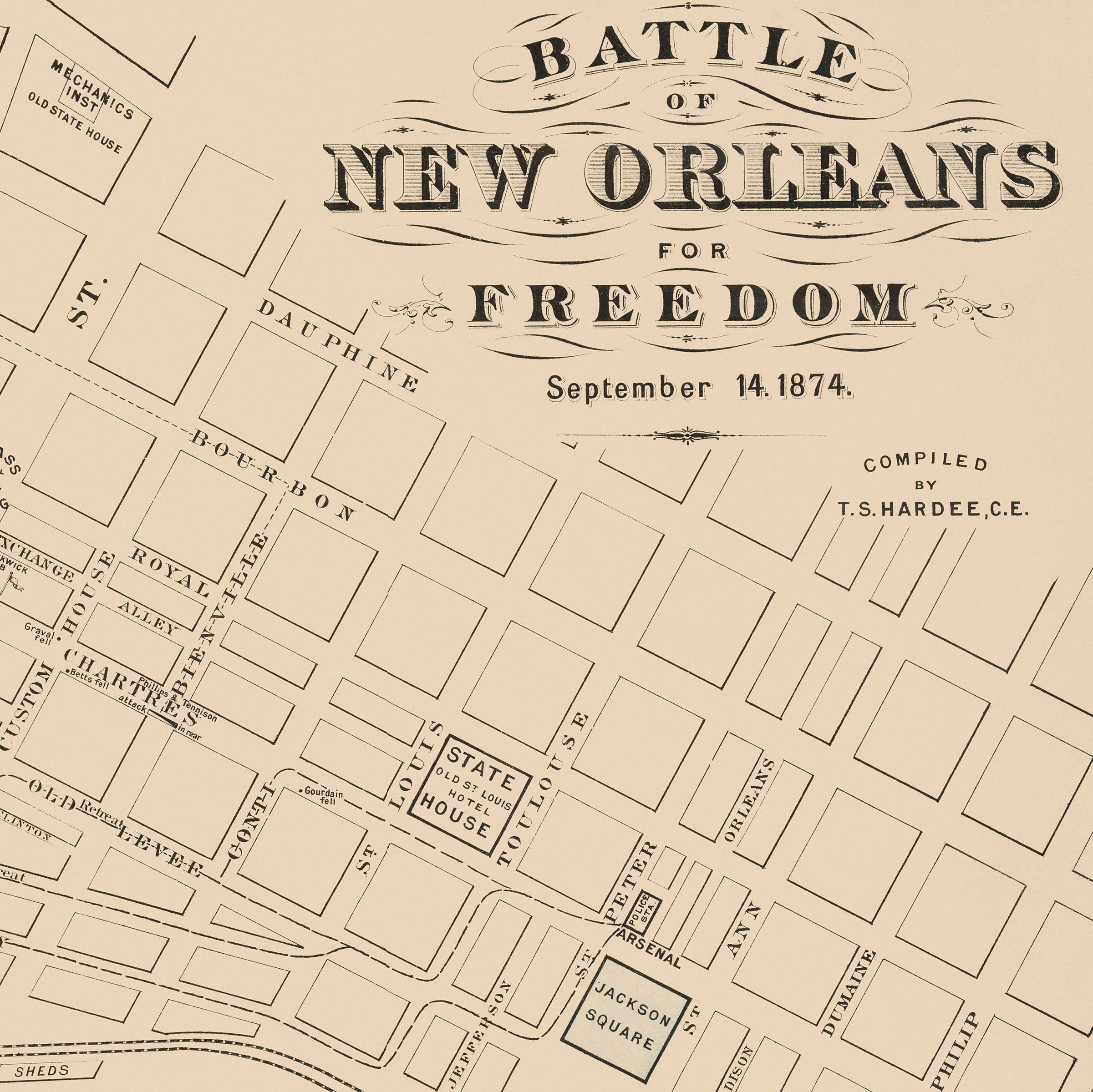 Vintage New Orleans Map 1874 - Archive Prints