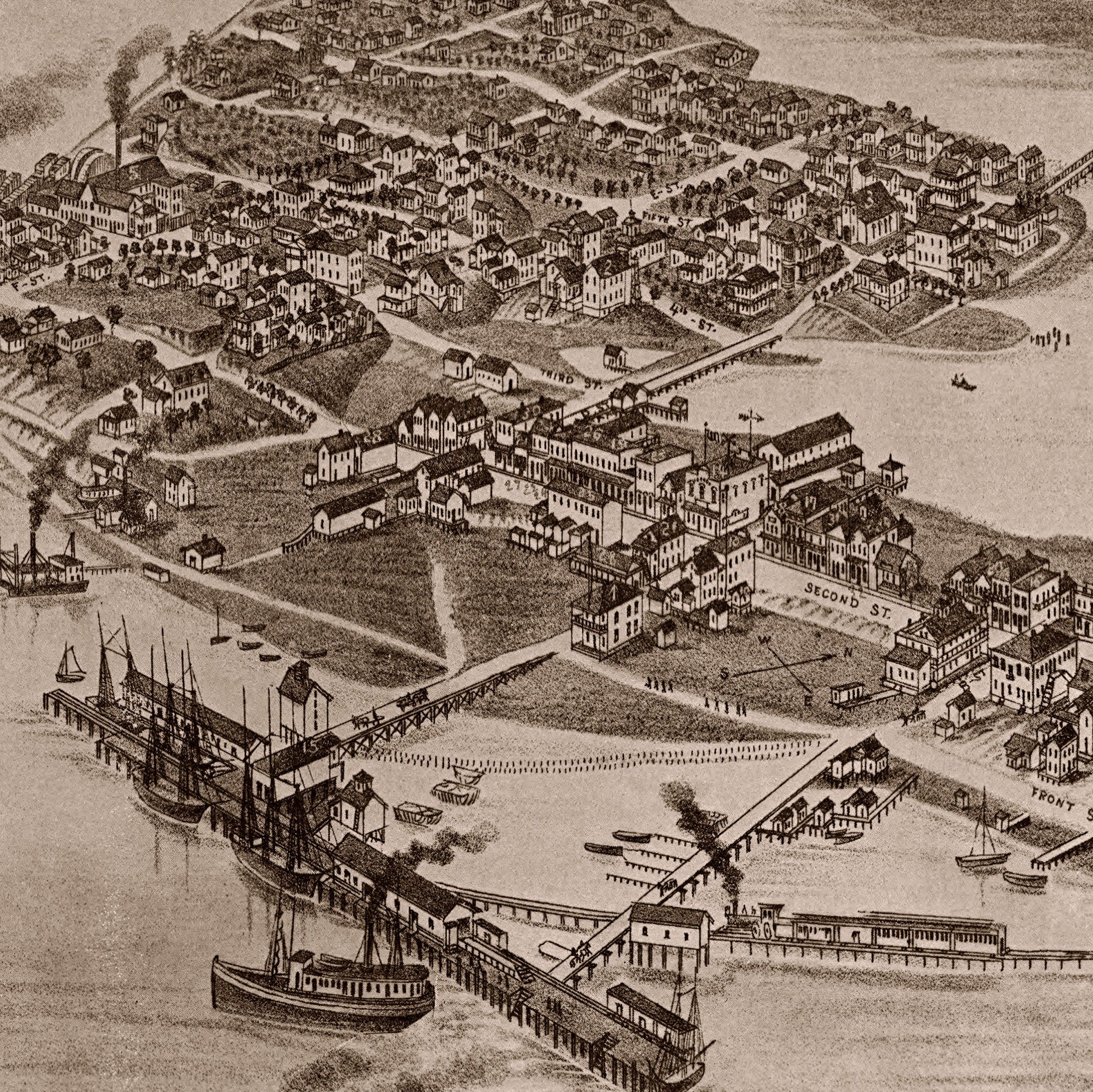 Cedar Key Florida Map - 1884 Historic Gulf Coast Bird's-Eye View