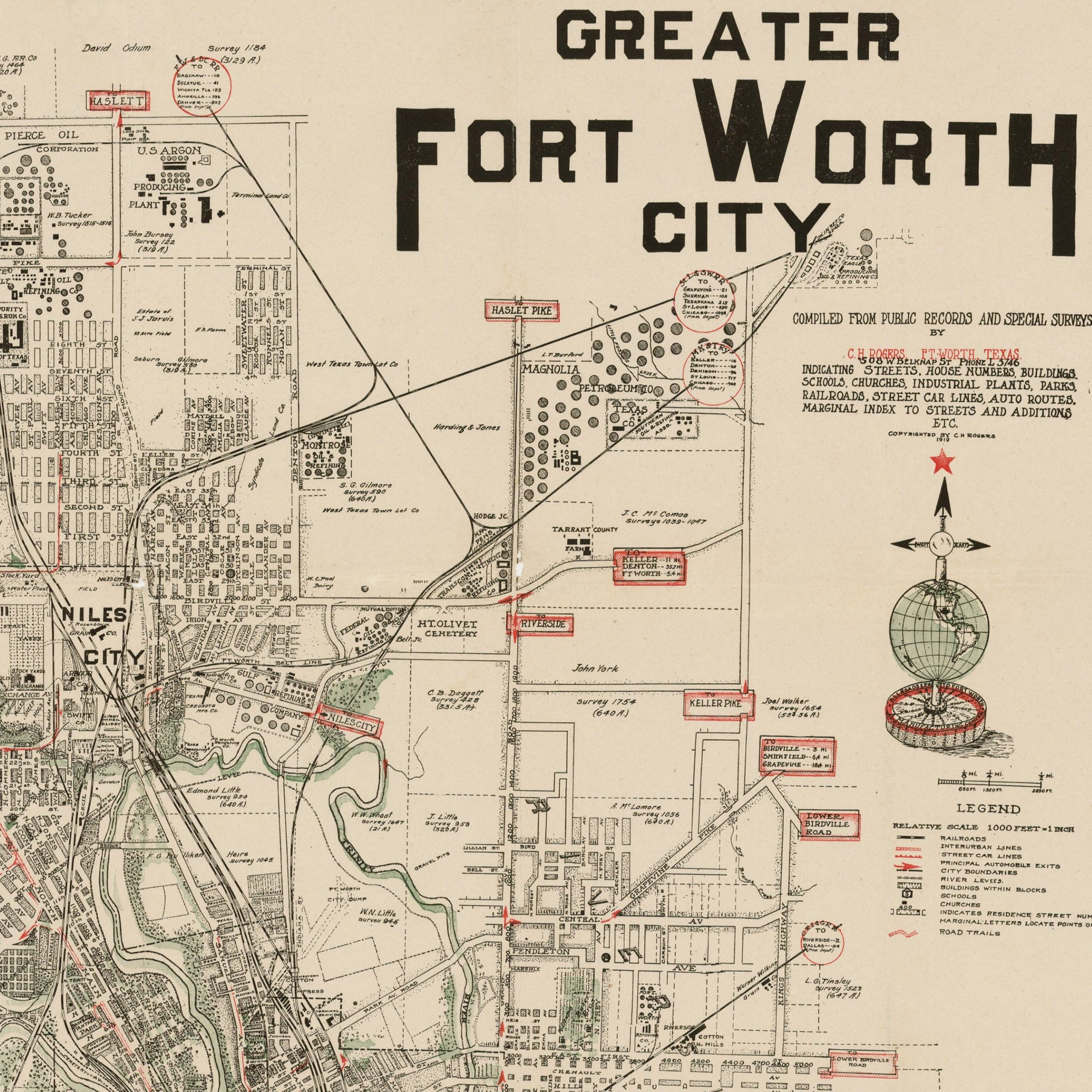 Fort Worth Texas Map - 1928 Greater Fort Worth City Historic Map - Archive Prints