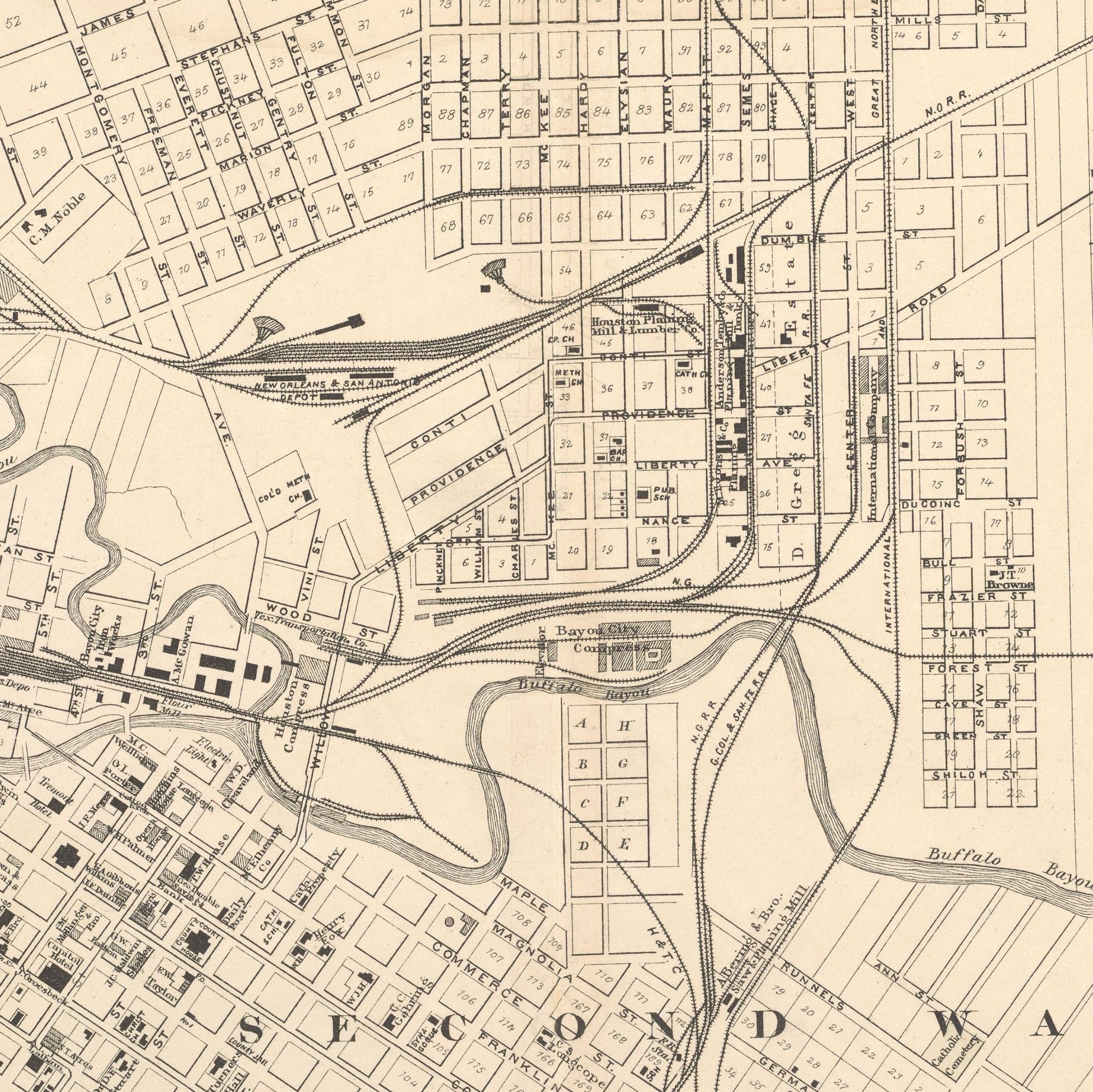Houston Texas Map - 1884 Historic City Map Art - Archive Prints