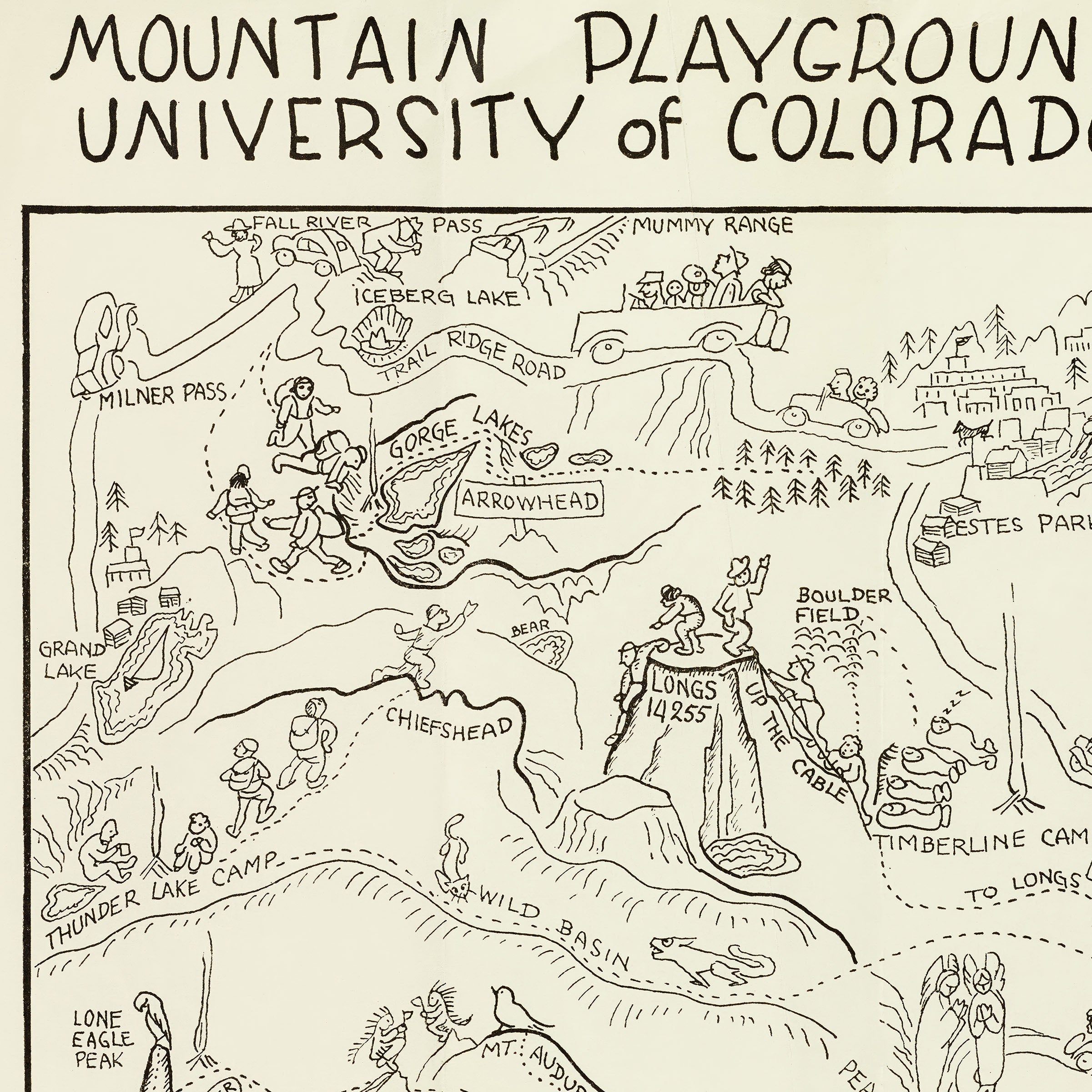 Mountain Playground of the University of Colorado 1940 - Fantastical Map