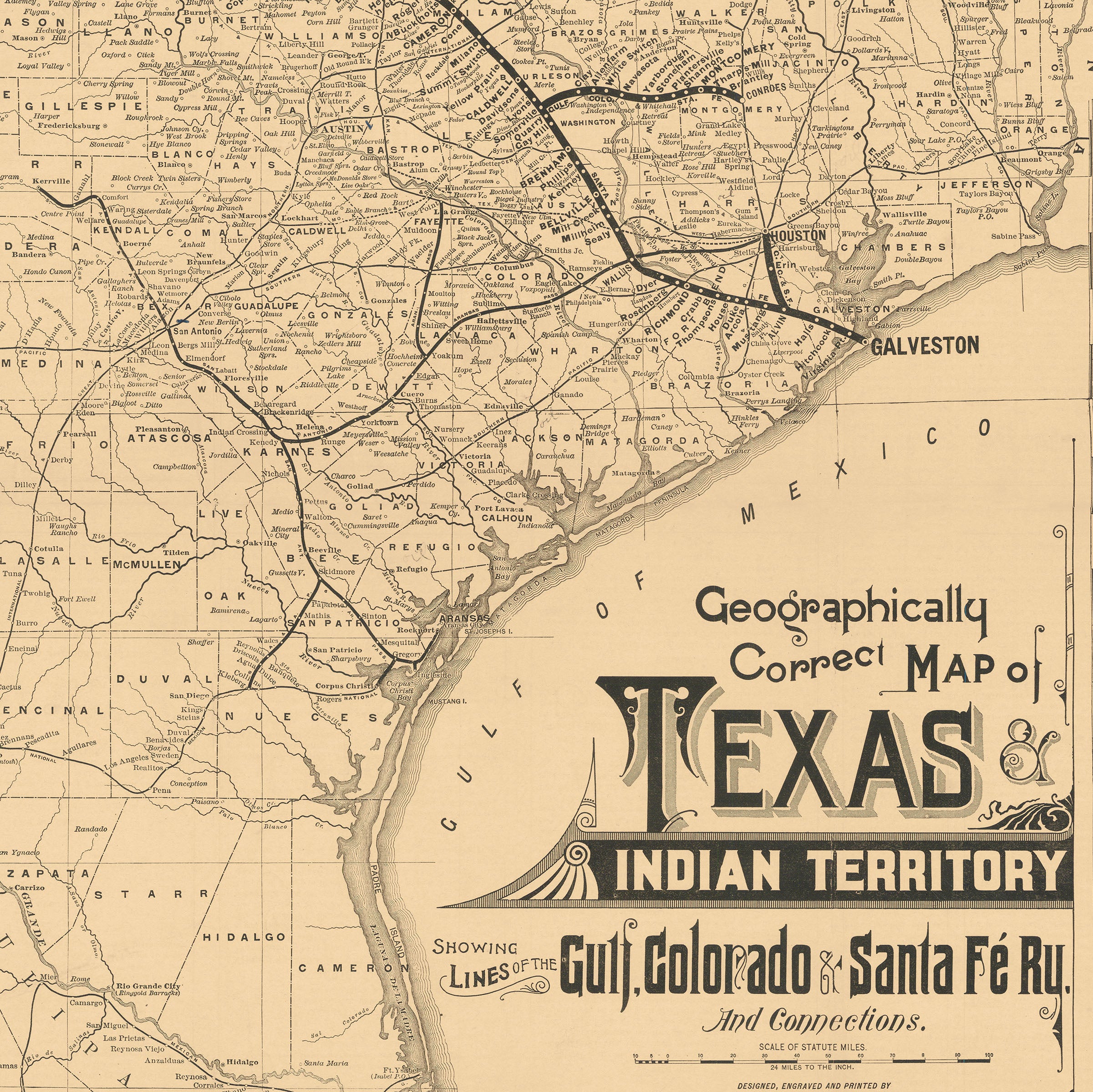 Texas and Indian Territory 1888 - Gulf Colorado & Santa Fe Railway