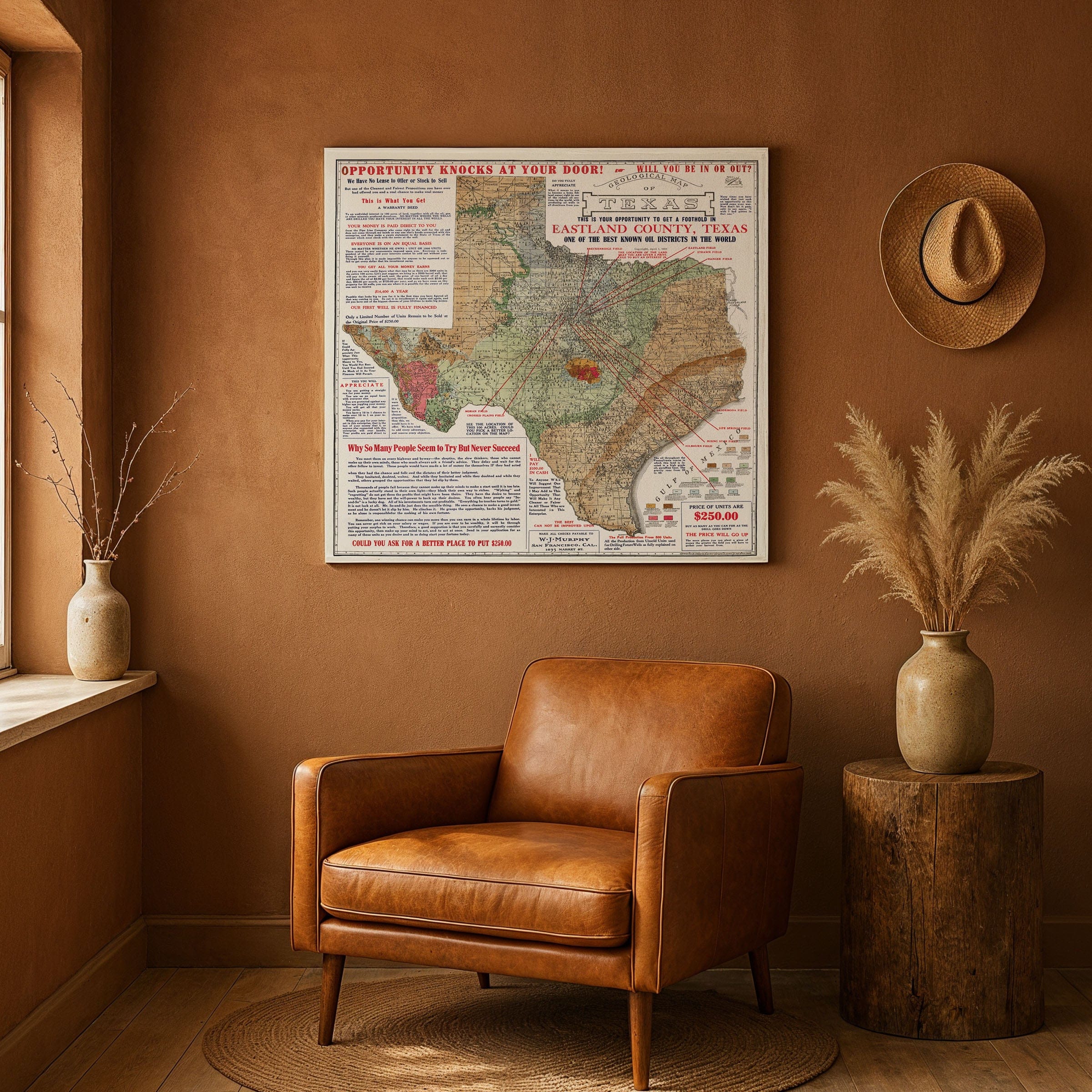 Eastland County, Texas Oil Map 1921 - Archive Prints