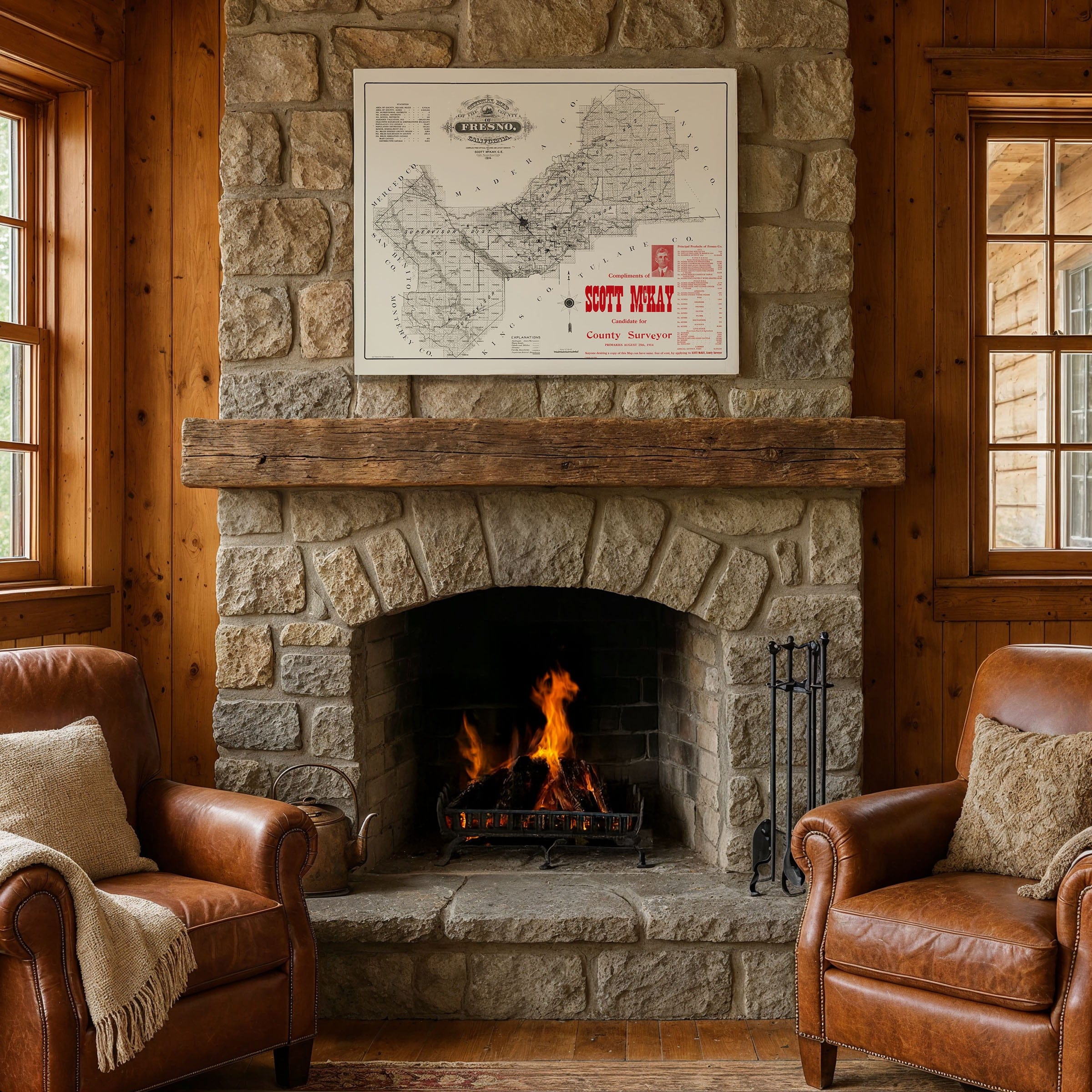 Fresno County, California Map 1914 - Agricultural Survey - Archive Prints