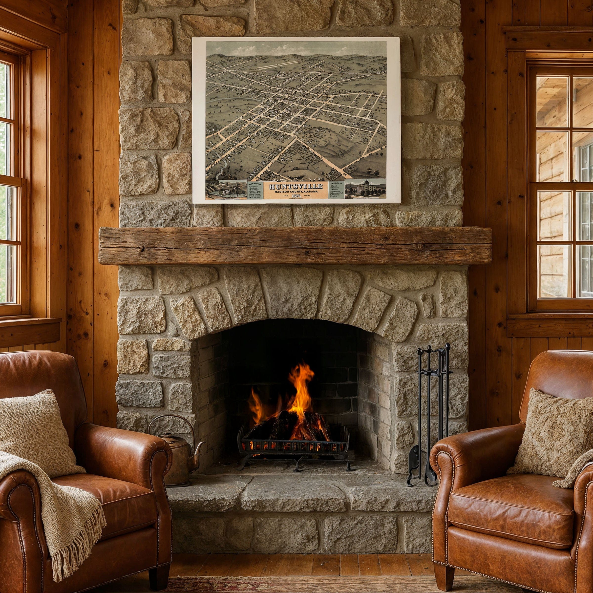 Huntsville Alabama Map - 1871 Bird's-Eye View Historic Madison County Map