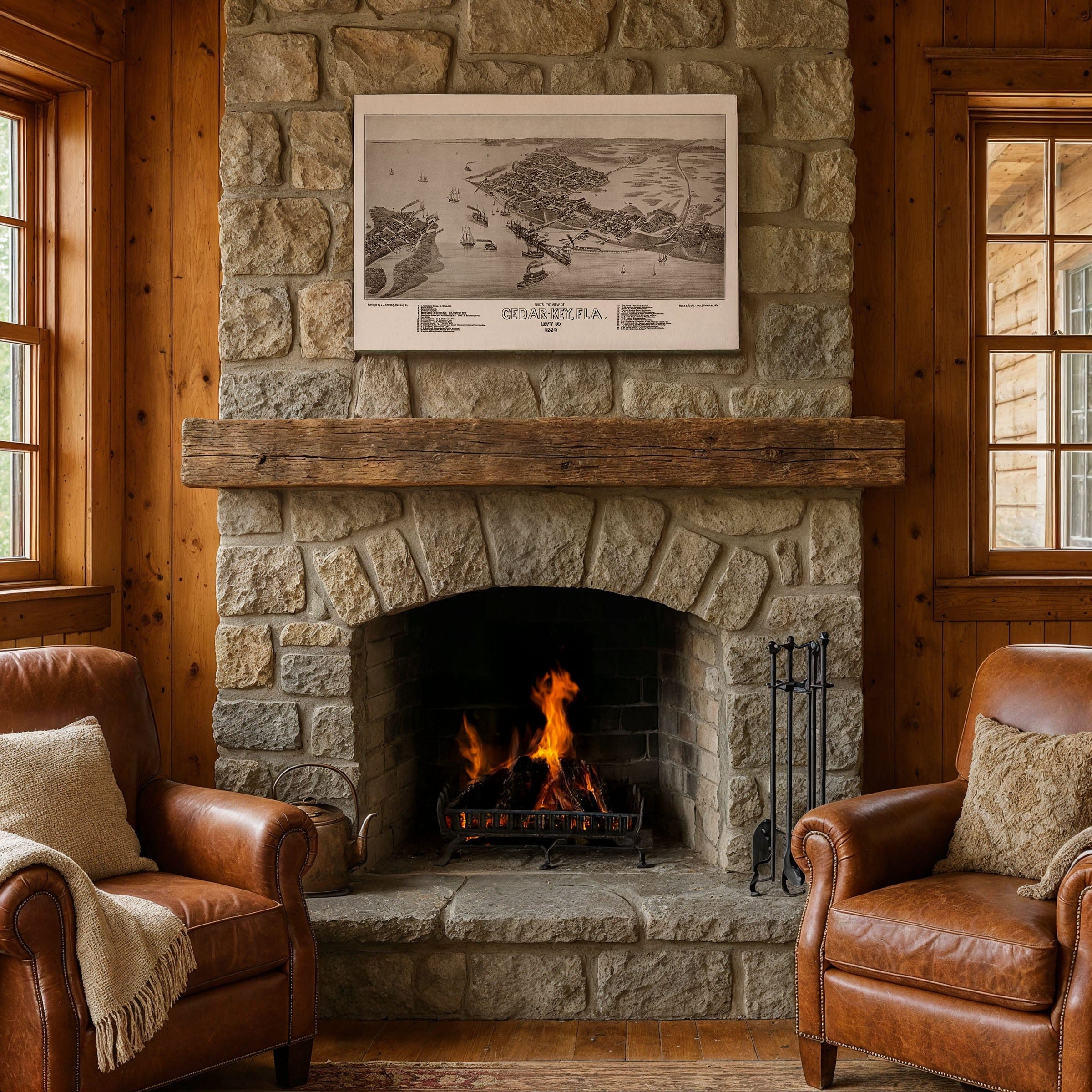 Cedar Key Florida Map - 1884 Historic Gulf Coast Bird's-Eye View - Archive Prints