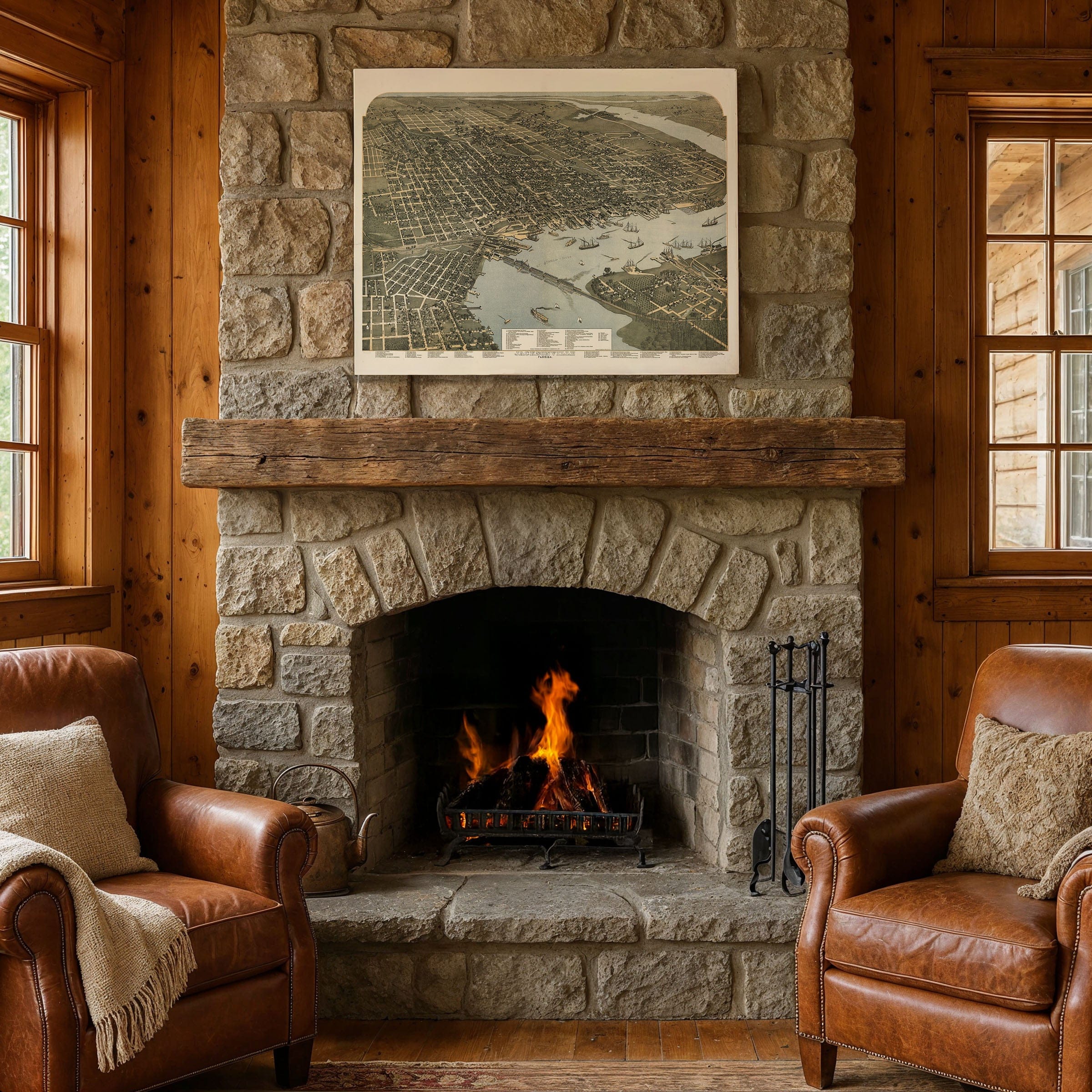 Jacksonville Florida Map - Bird's-Eye View 1893 Historic Gateway - Archive Prints