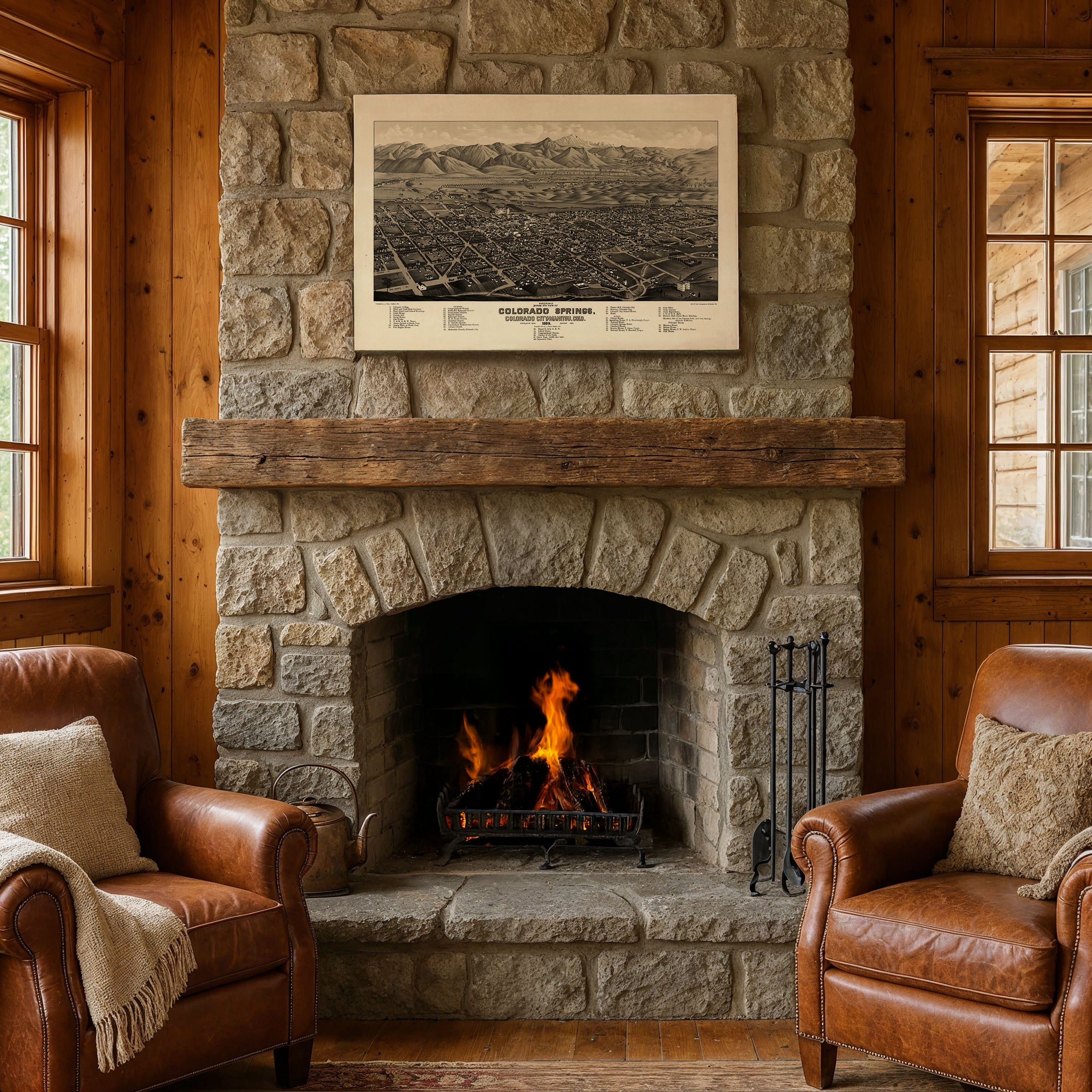 Colorado Springs Map 1882 - Vintage Bird's Eye View Pikes Peak Panoramic Map