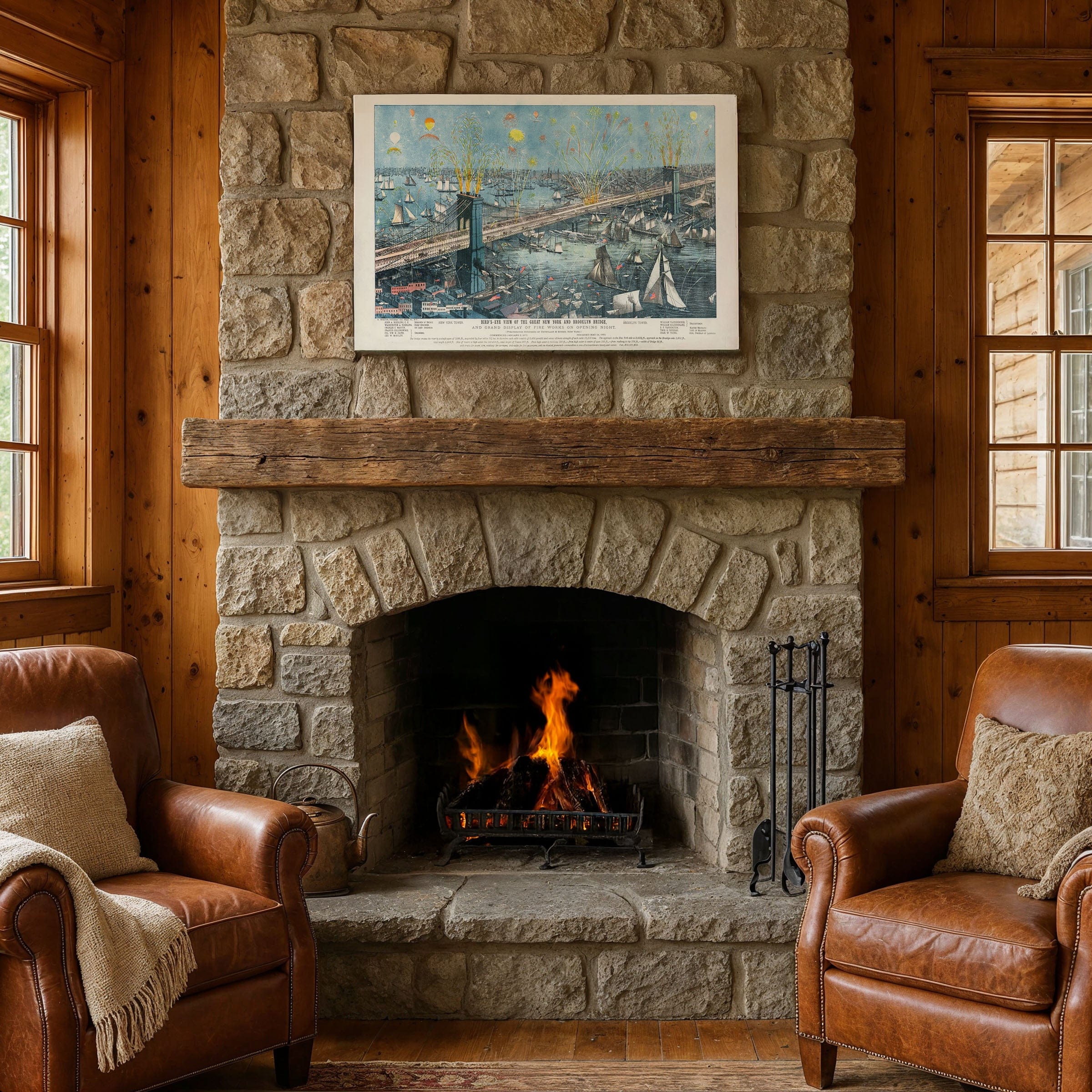 Brooklyn Bridge, New York Map 1883 - Opening Celebration