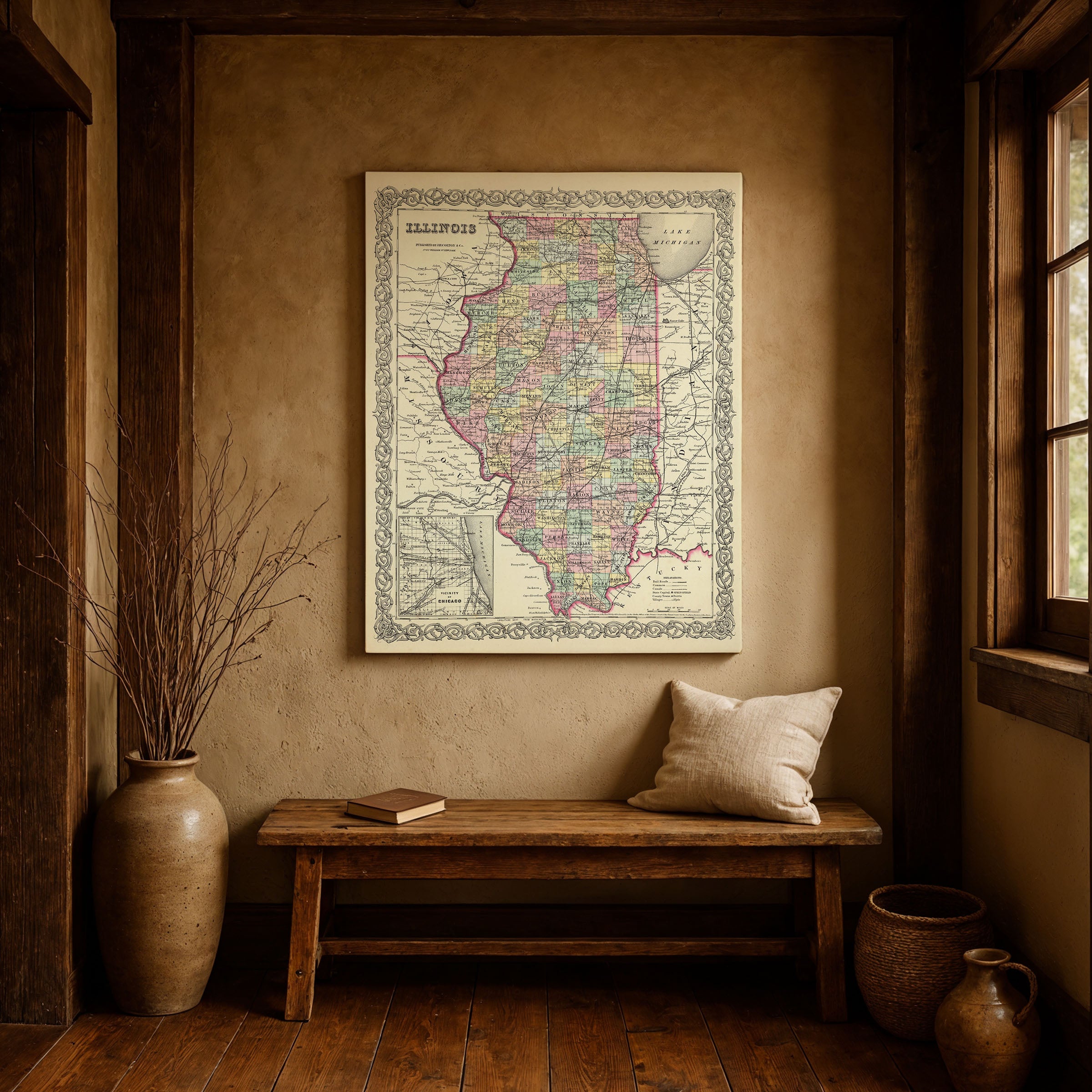 1855 Illinois Map — Vintage State Map by Colton