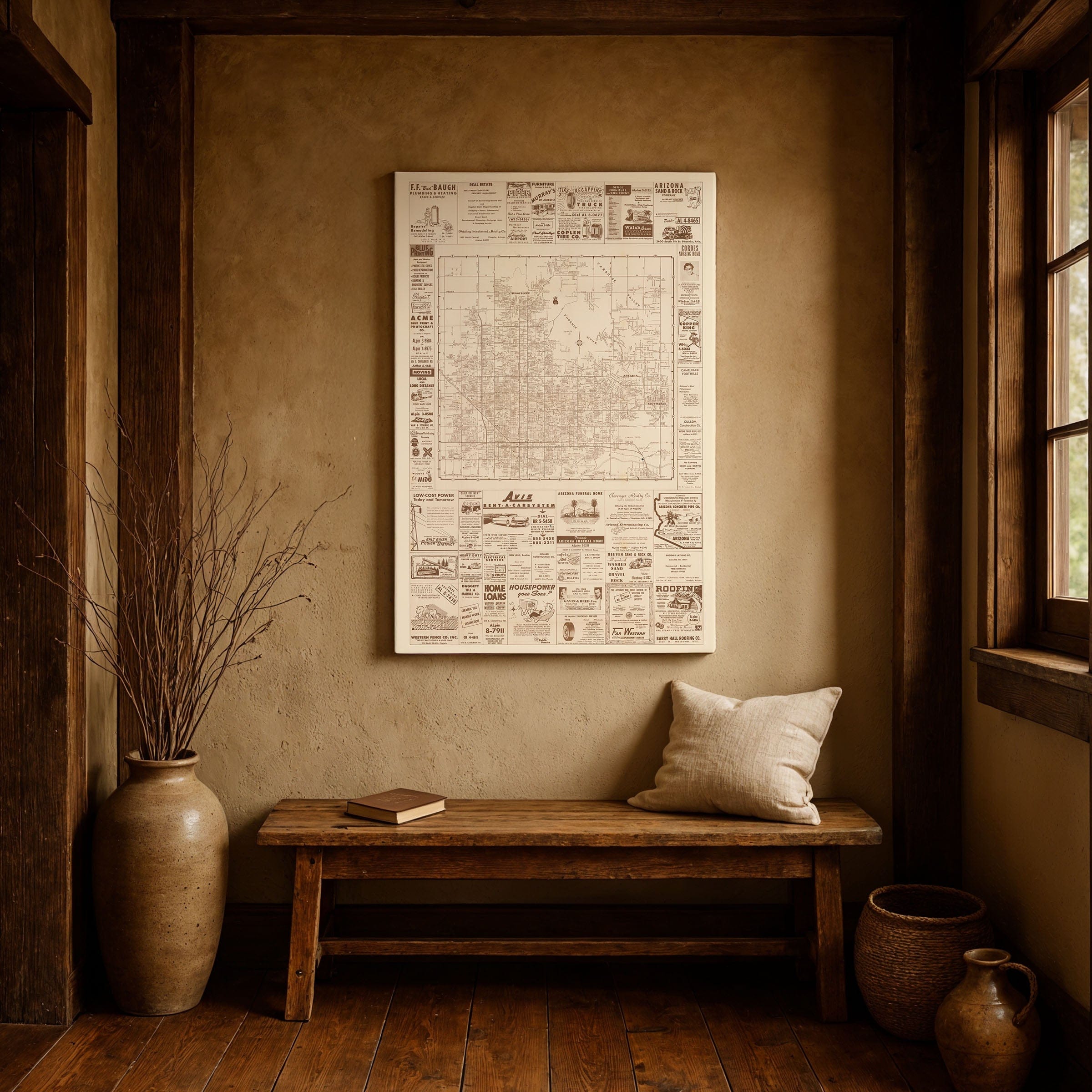 Phoenix, Arizona Map c.1956 - Archive Prints