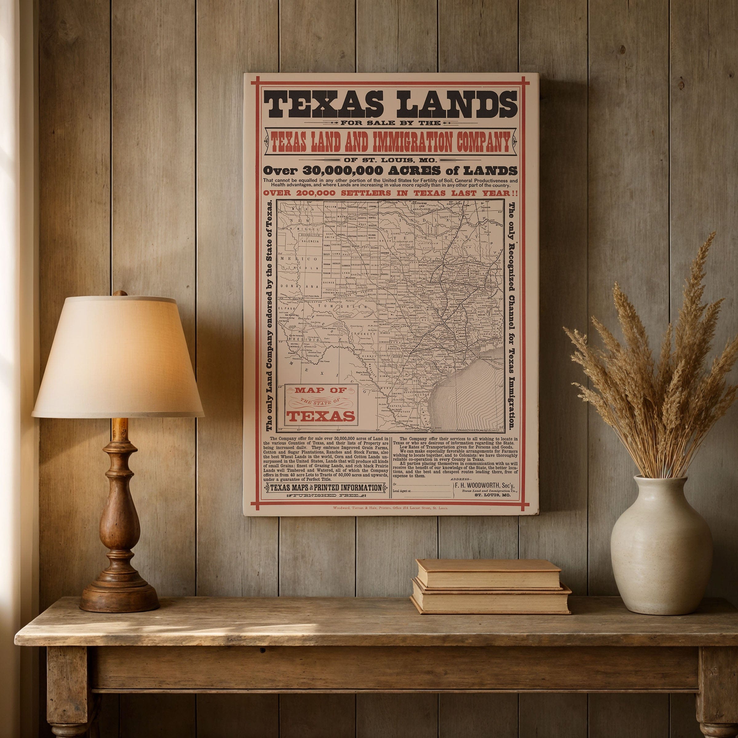 Texas Lands for Sale by the Texas Land and Immigration Co. c. 1890 - Archive Prints