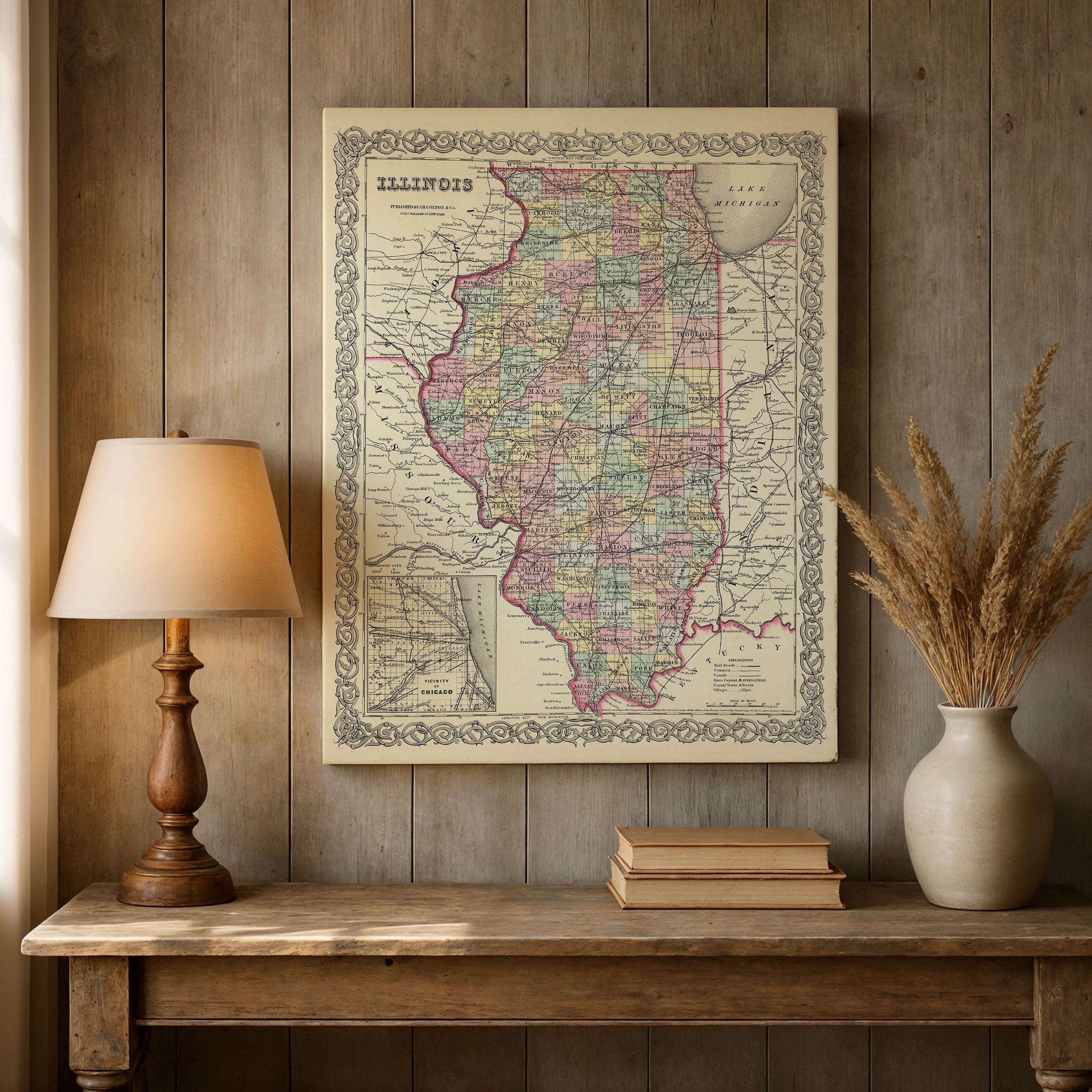 1855 Illinois Map — Vintage State Map by Colton