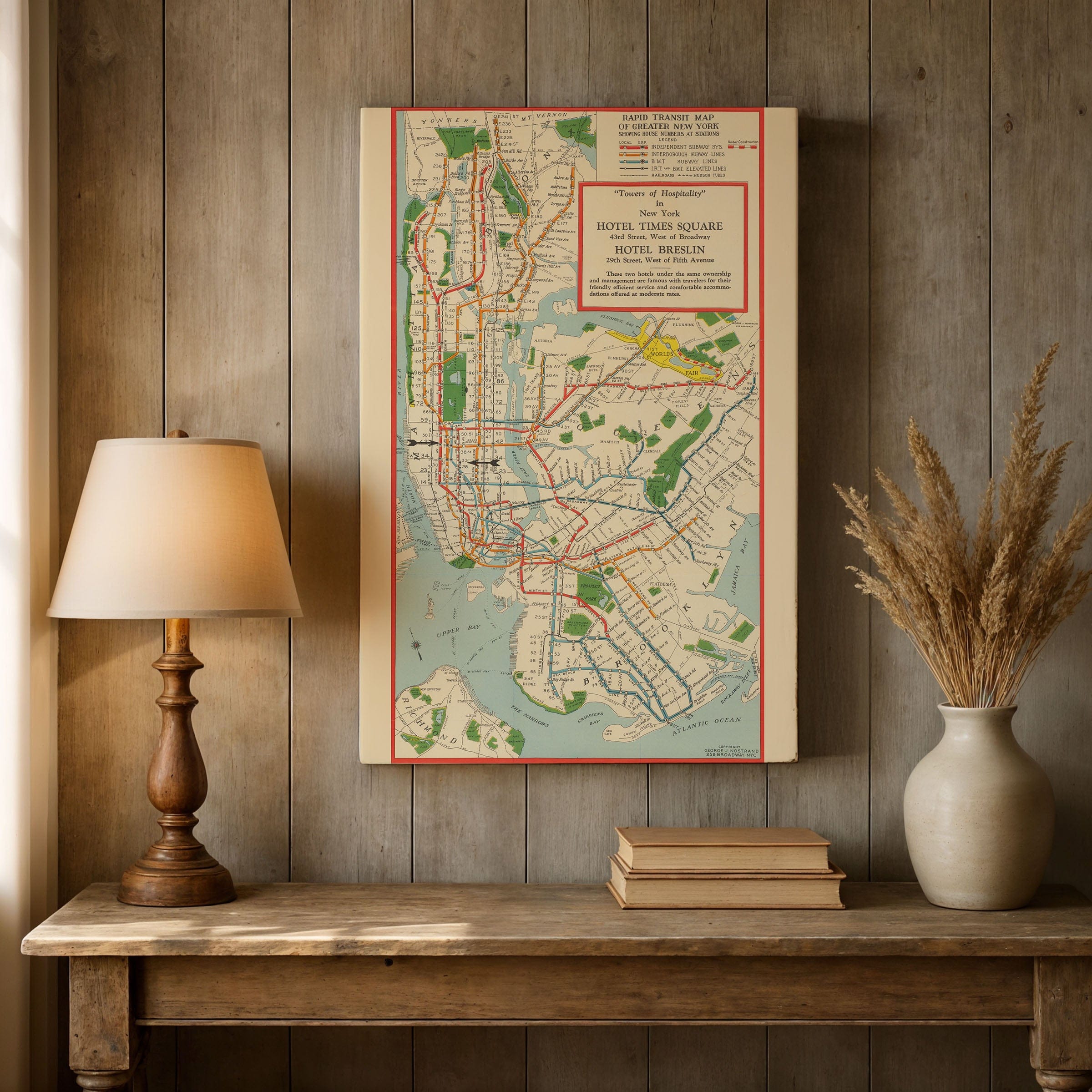 Rapid Transit Vintage Map of Greater New York 1939 - Subway Map