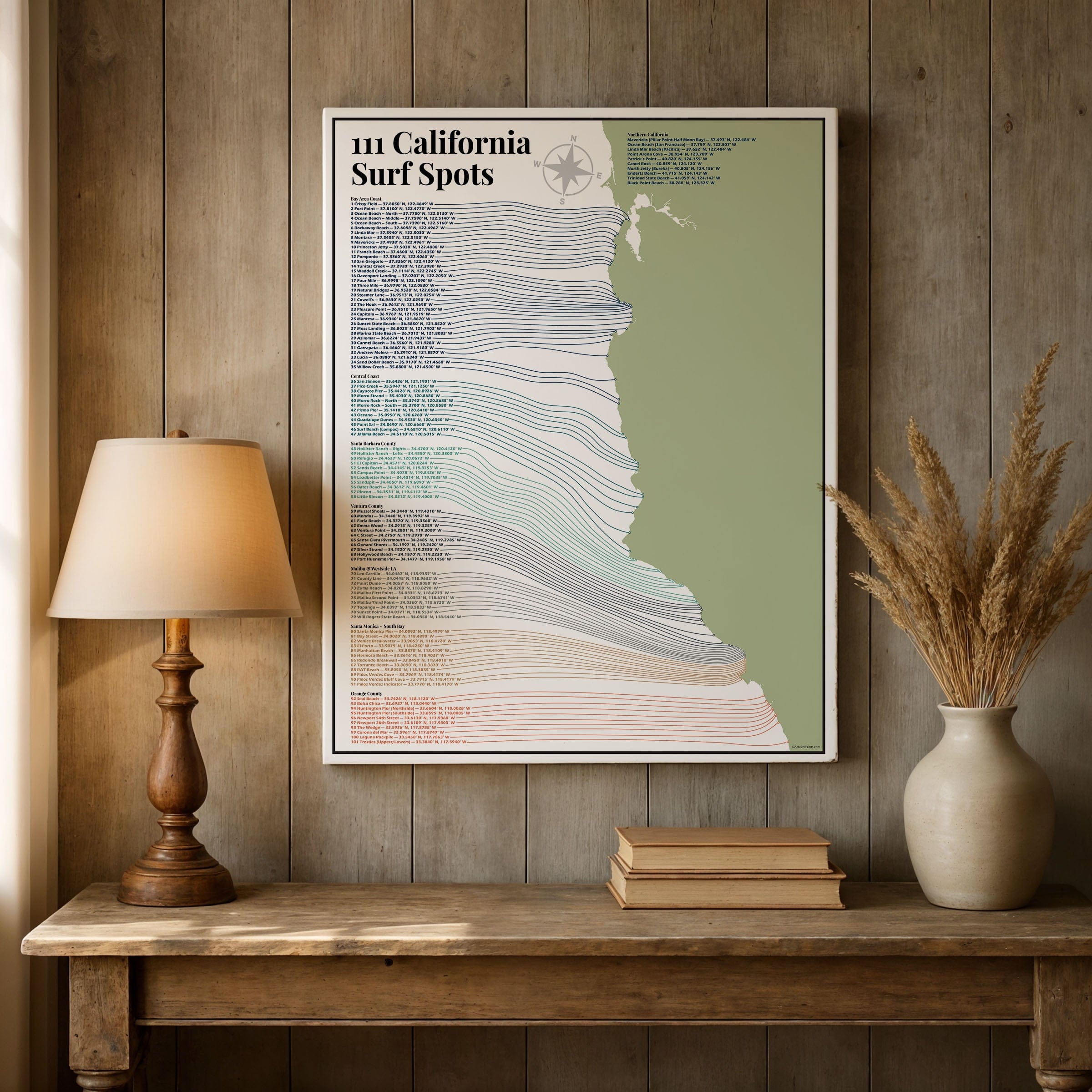 California Surfing Map - 111 Surf Spots Guide