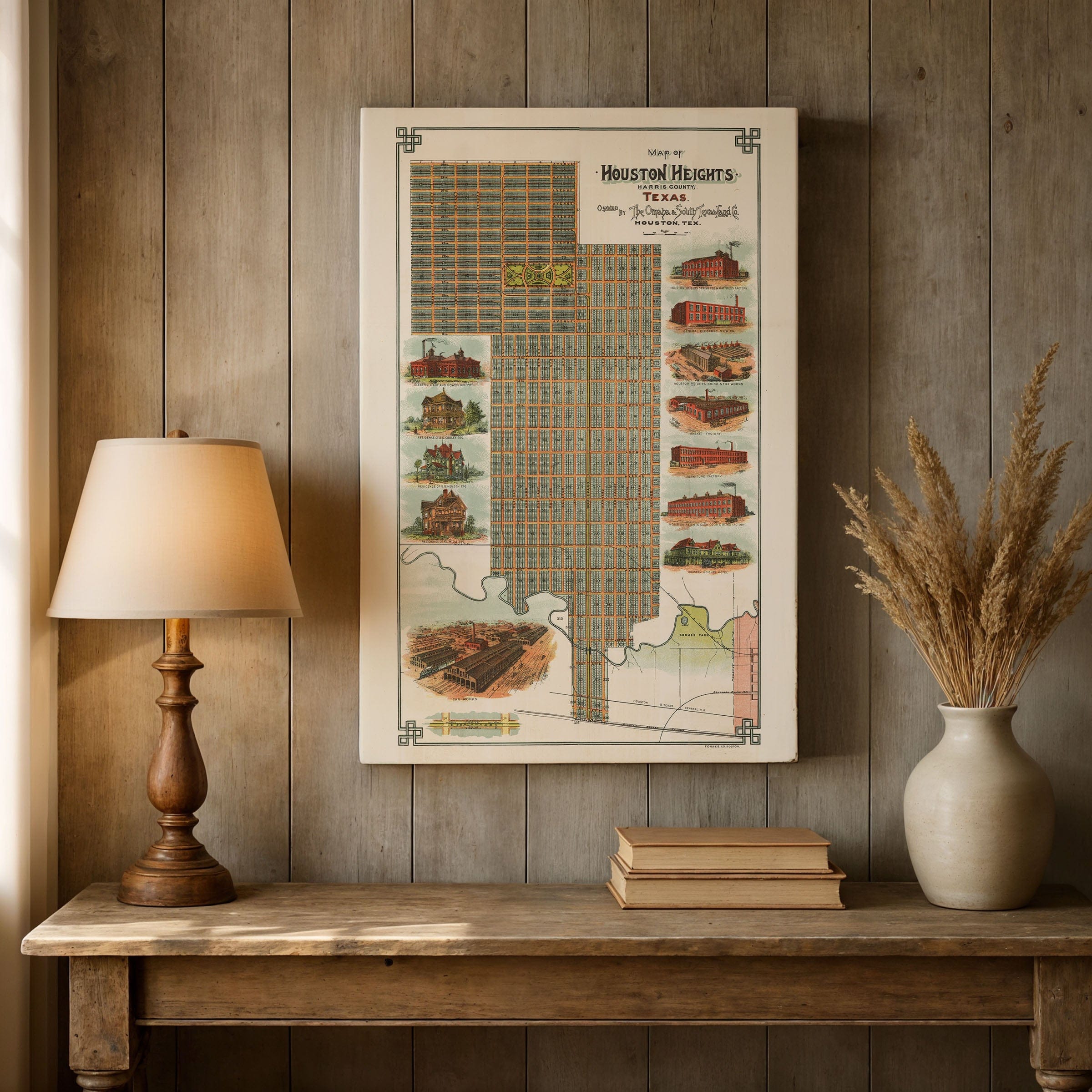 Houston Heights Map - 1896 Historic Map of Houston Heights, Texas - Archive Prints