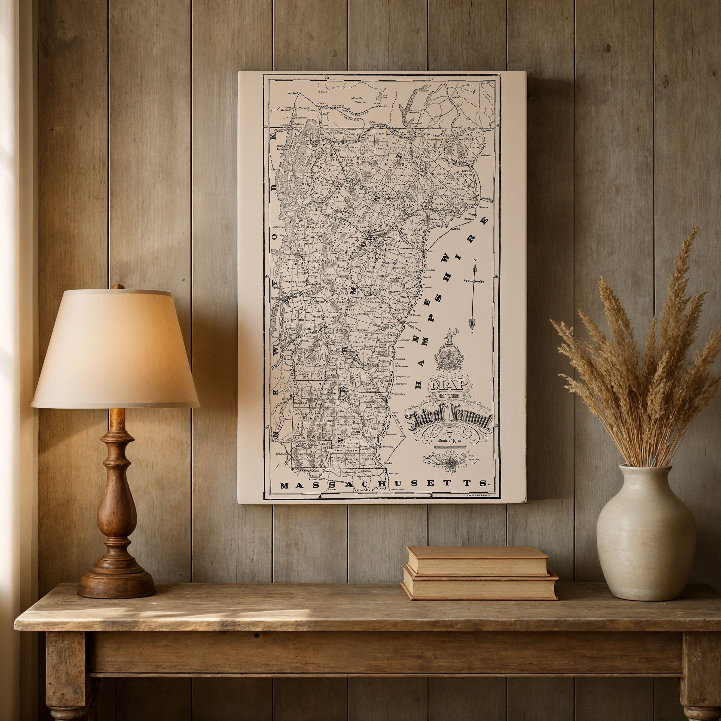Vintage State of Vermont Map 1890 - Photo Engraving Co. - Archive Prints