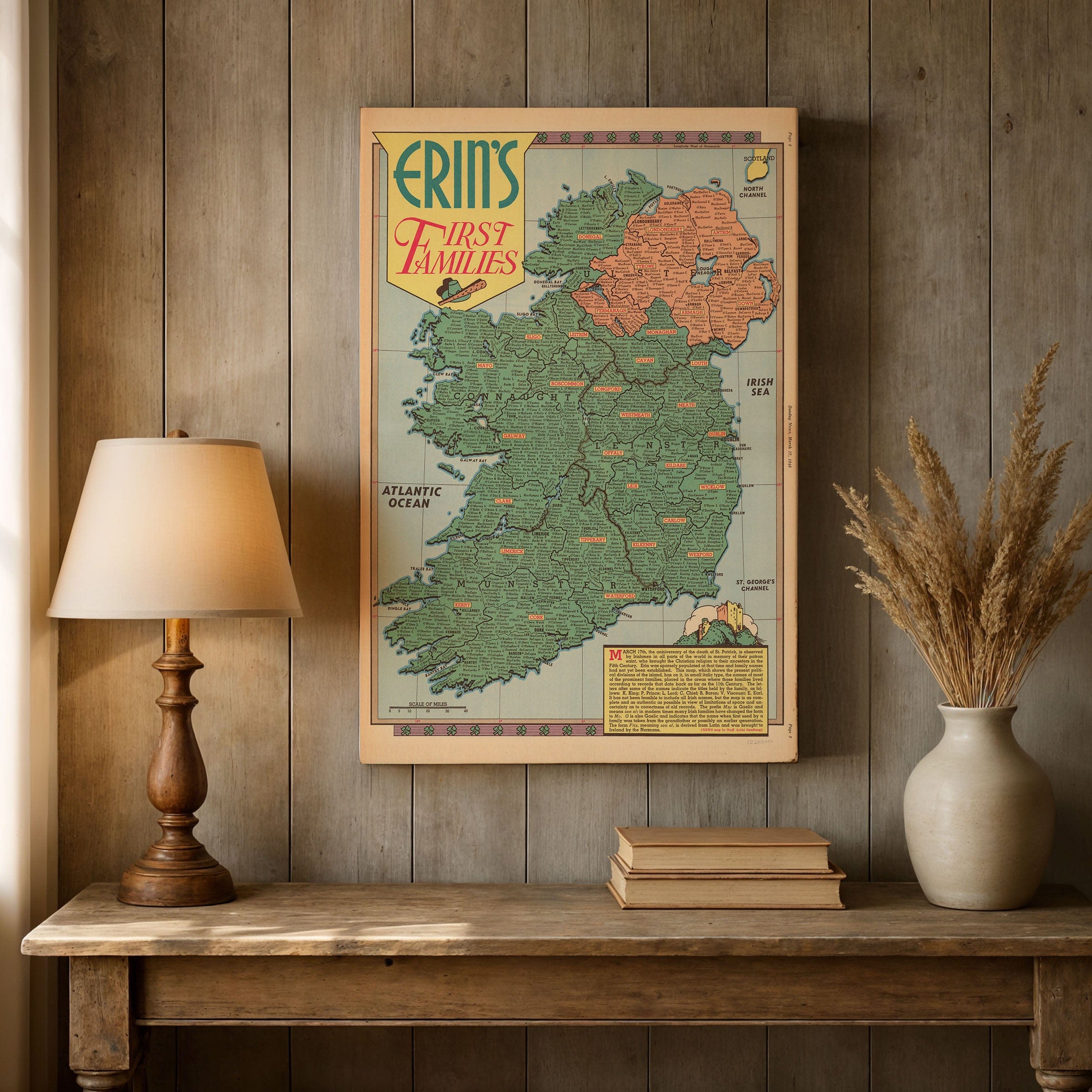 Erin's First Families The Story of Ireland's Lineage Map 1946 - Archive Prints