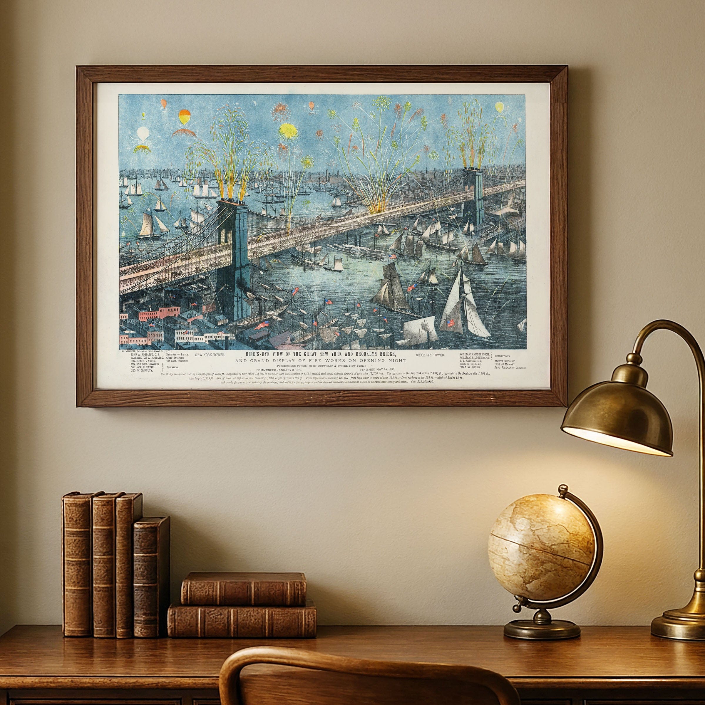 Brooklyn Bridge, New York Map 1883 - Opening Celebration