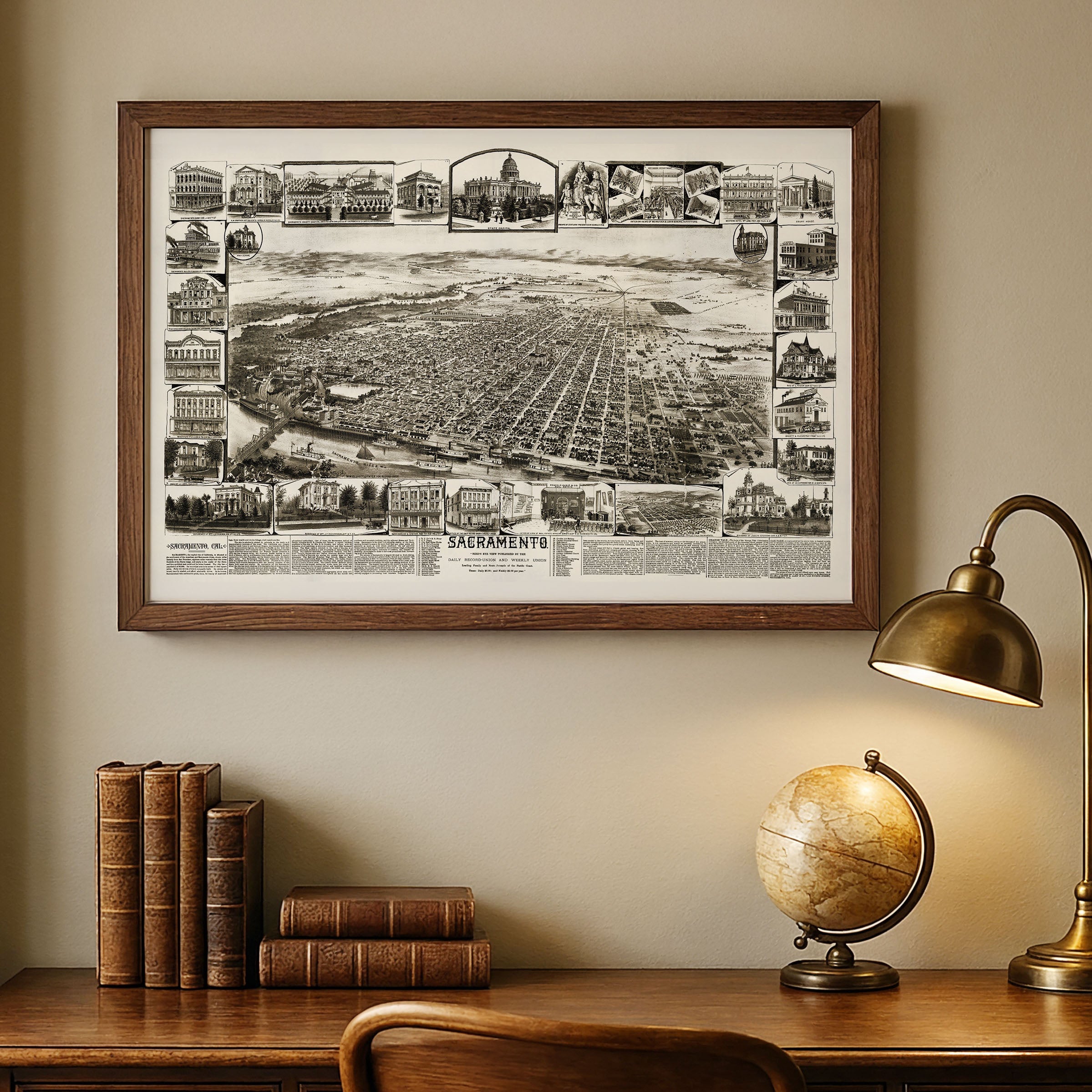 Sacramento Map 1890s - Vintage Bird's Eye View California State Capitol