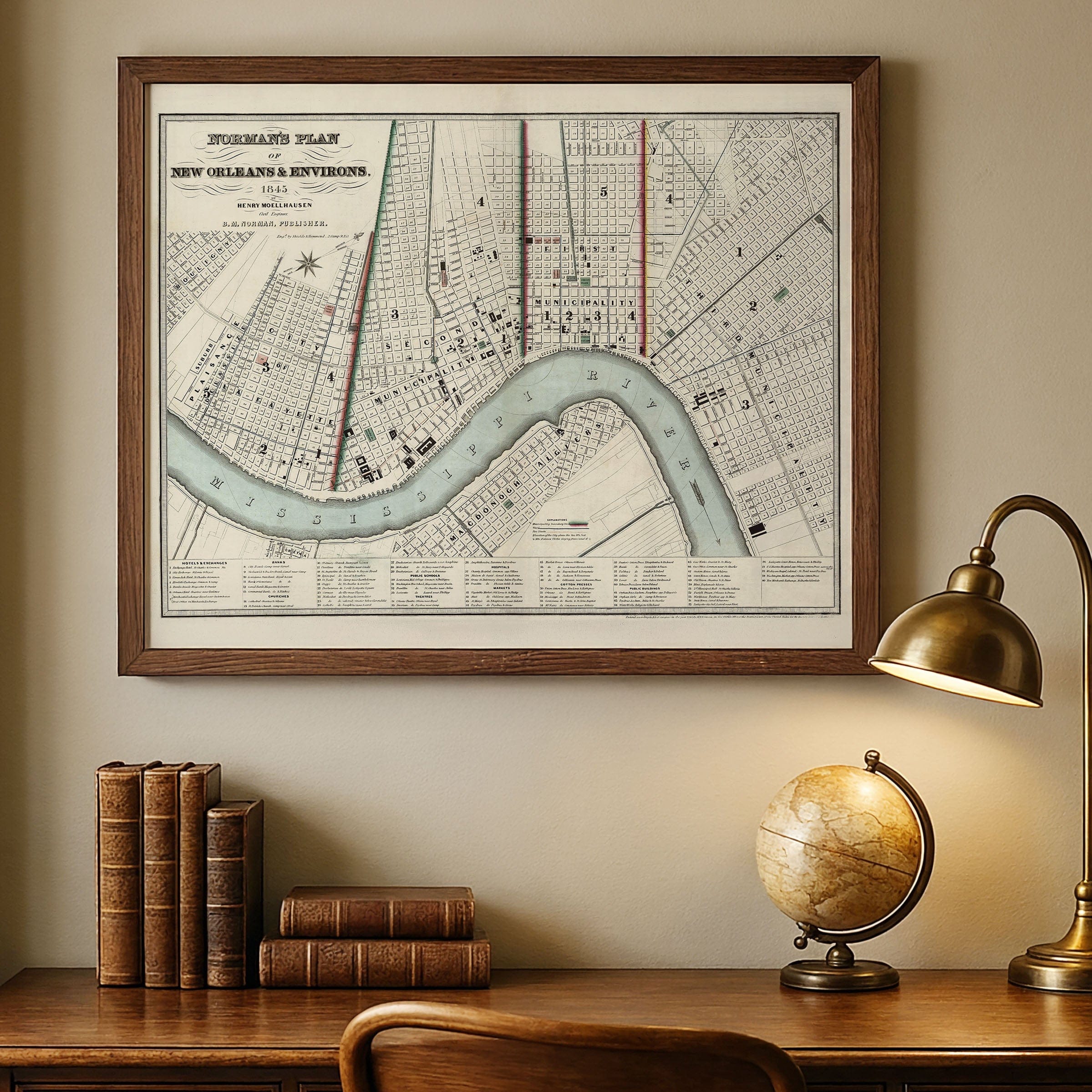 Vintage New Orleans Map - 1845 Norman's Plan of New Orleans & Environs - Archive Prints