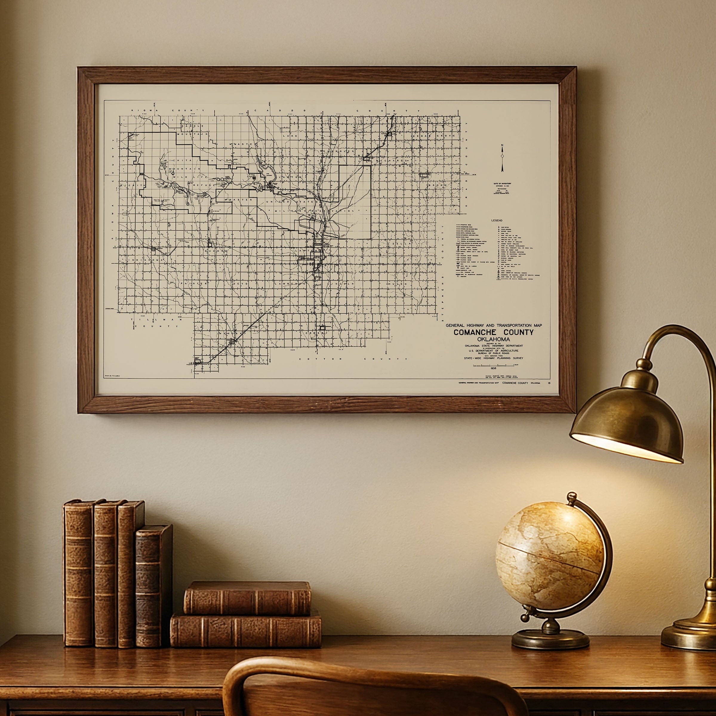 Comanche County, Oklahoma Map - 1936 Highway Transportation