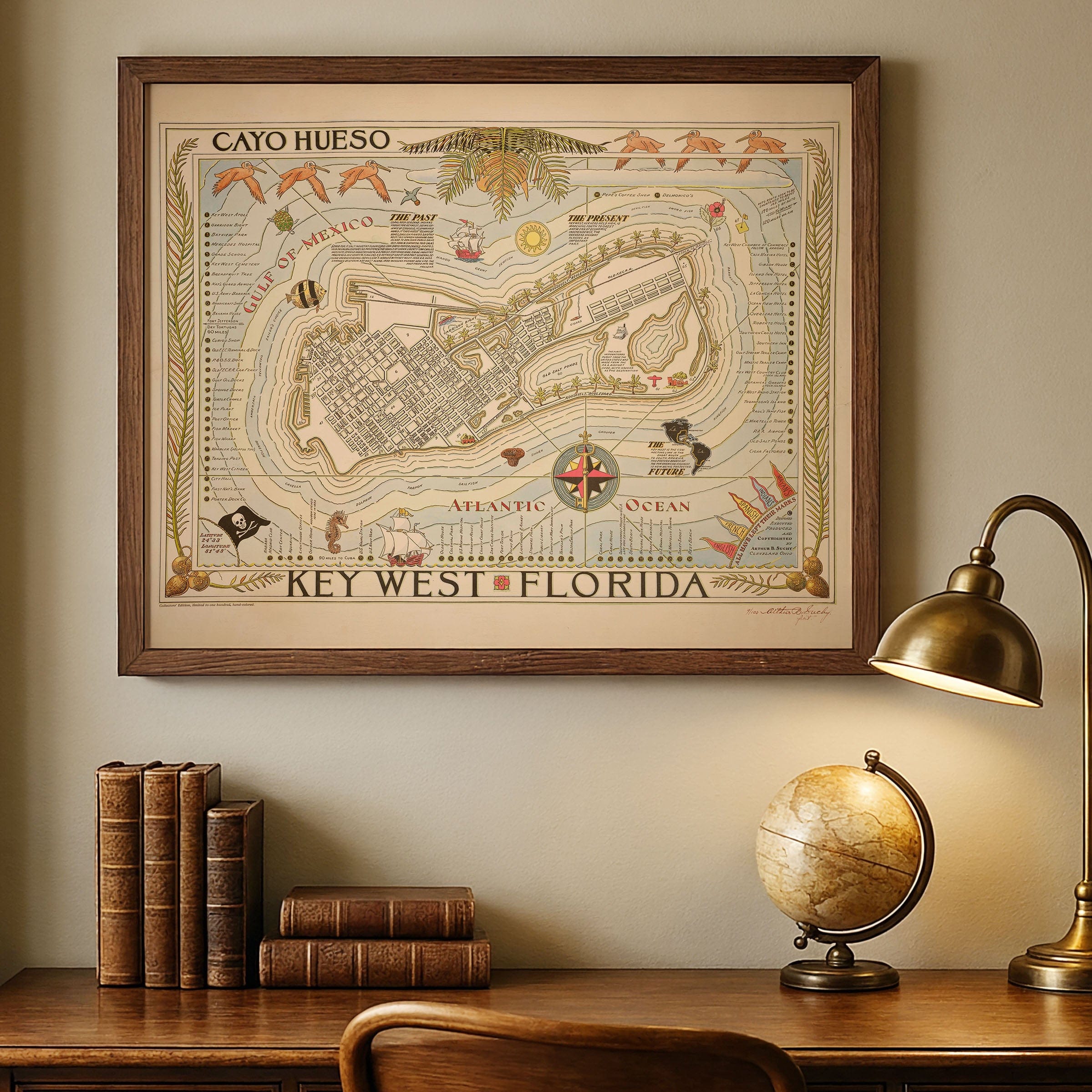 Key West Florida Map - 1935 Cayo Hueso Illustrated Historic Map - Archive Prints