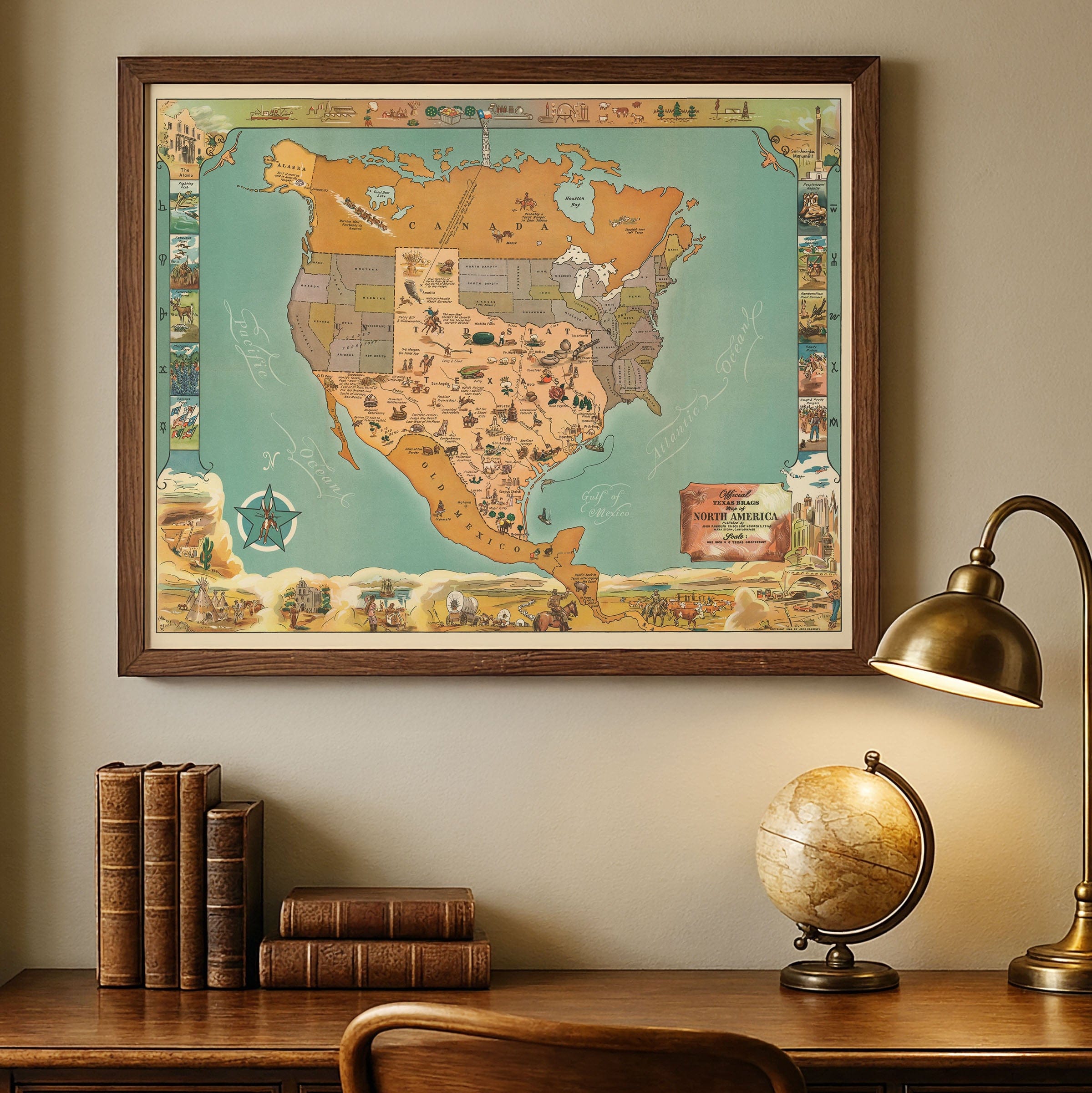 Texas Brags Pictorial Map of North America 1936 - Humorous Map - Archive Prints