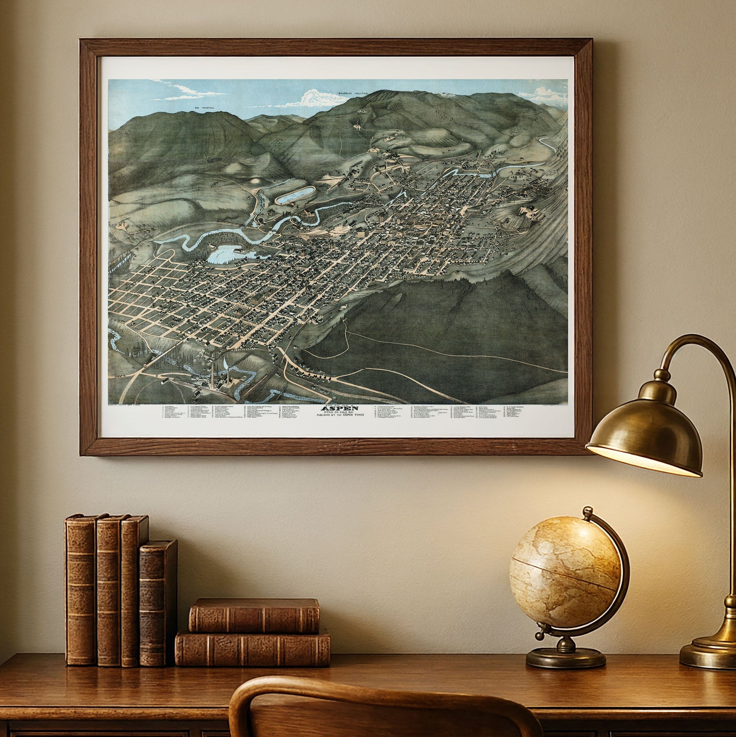 Aspen Colorado Map - 1893 Historic Bird's-Eye View of a Mining Town - Archive Prints