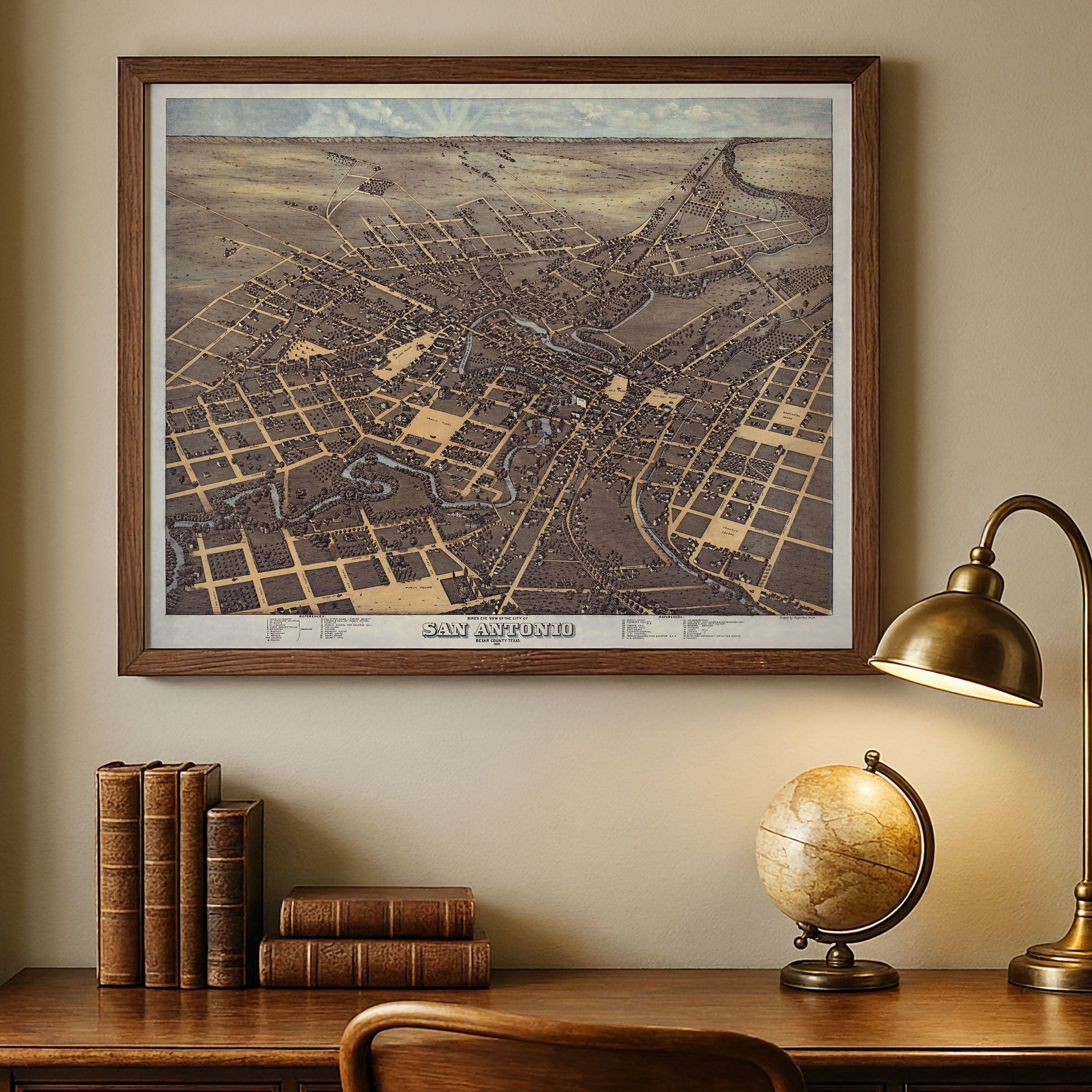 Bird's Eye View of San Antonio, Bexar County, Texas 1873 - Archive Prints