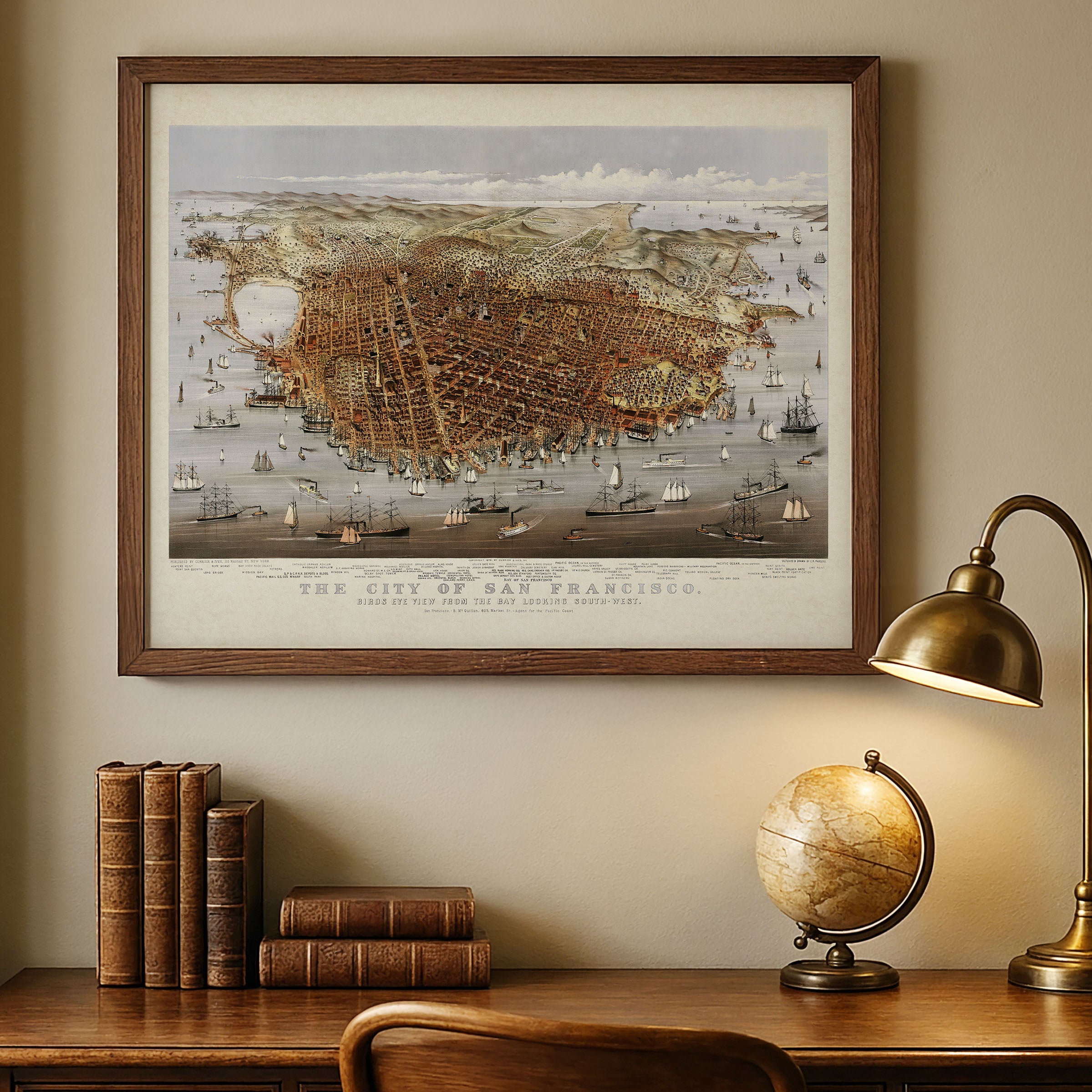 1878 San Francisco Bird's‑Eye Map • Restored Vintage Wall Art