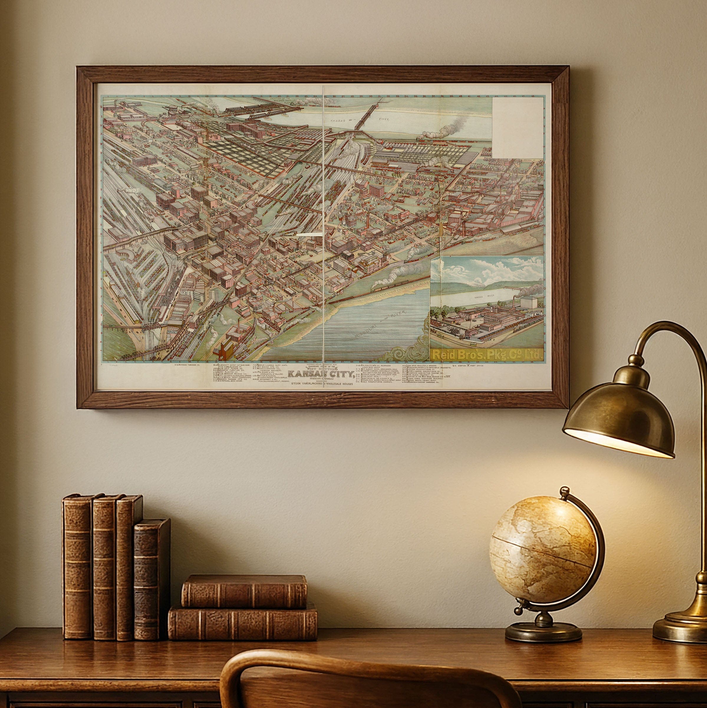 West Bottoms, Kansas City, Missouri Vintage Map 1895 - Bird's Eye View - Archive Prints