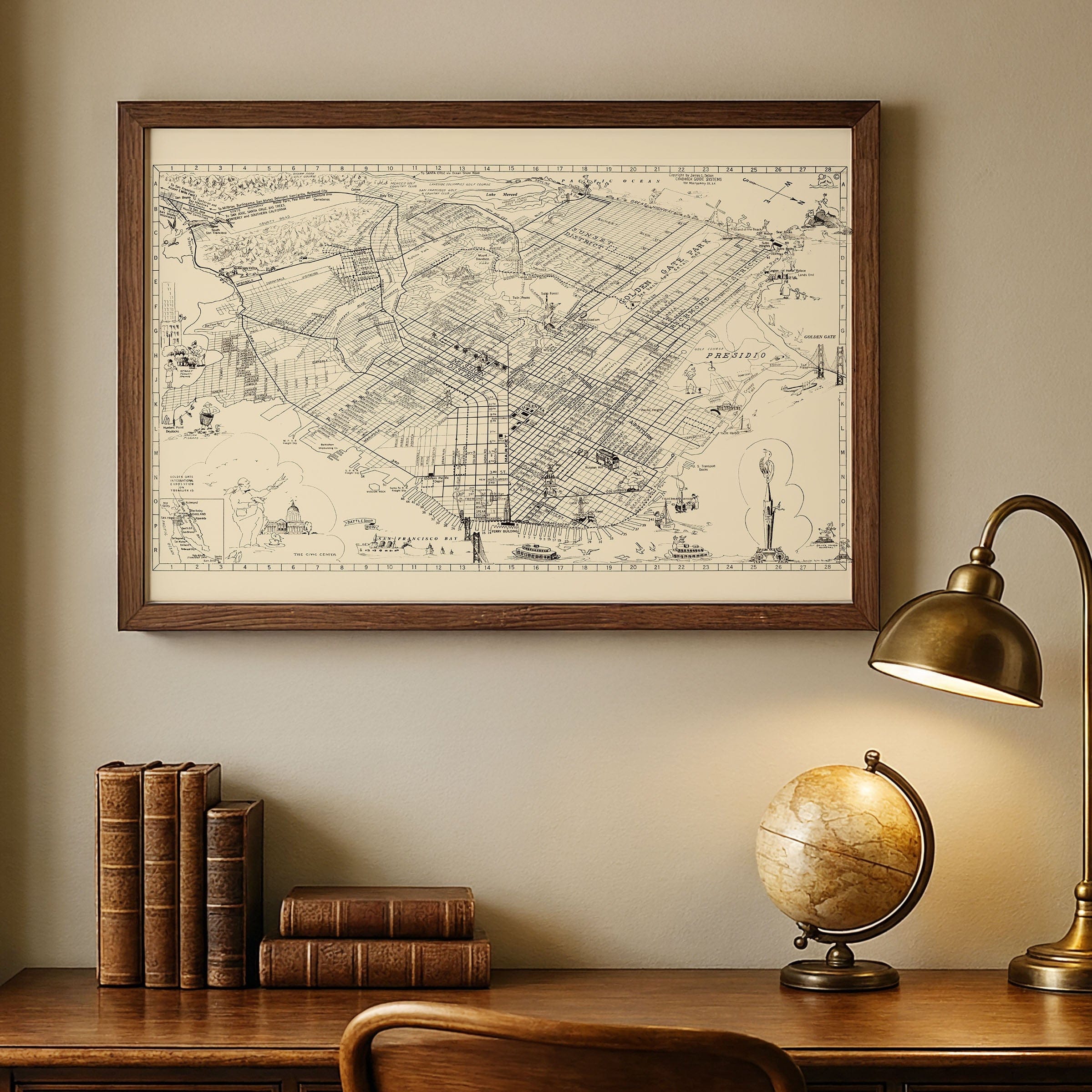 San Francisco, California Vintage Map 1938 - Golden Gate Era - Archive Prints