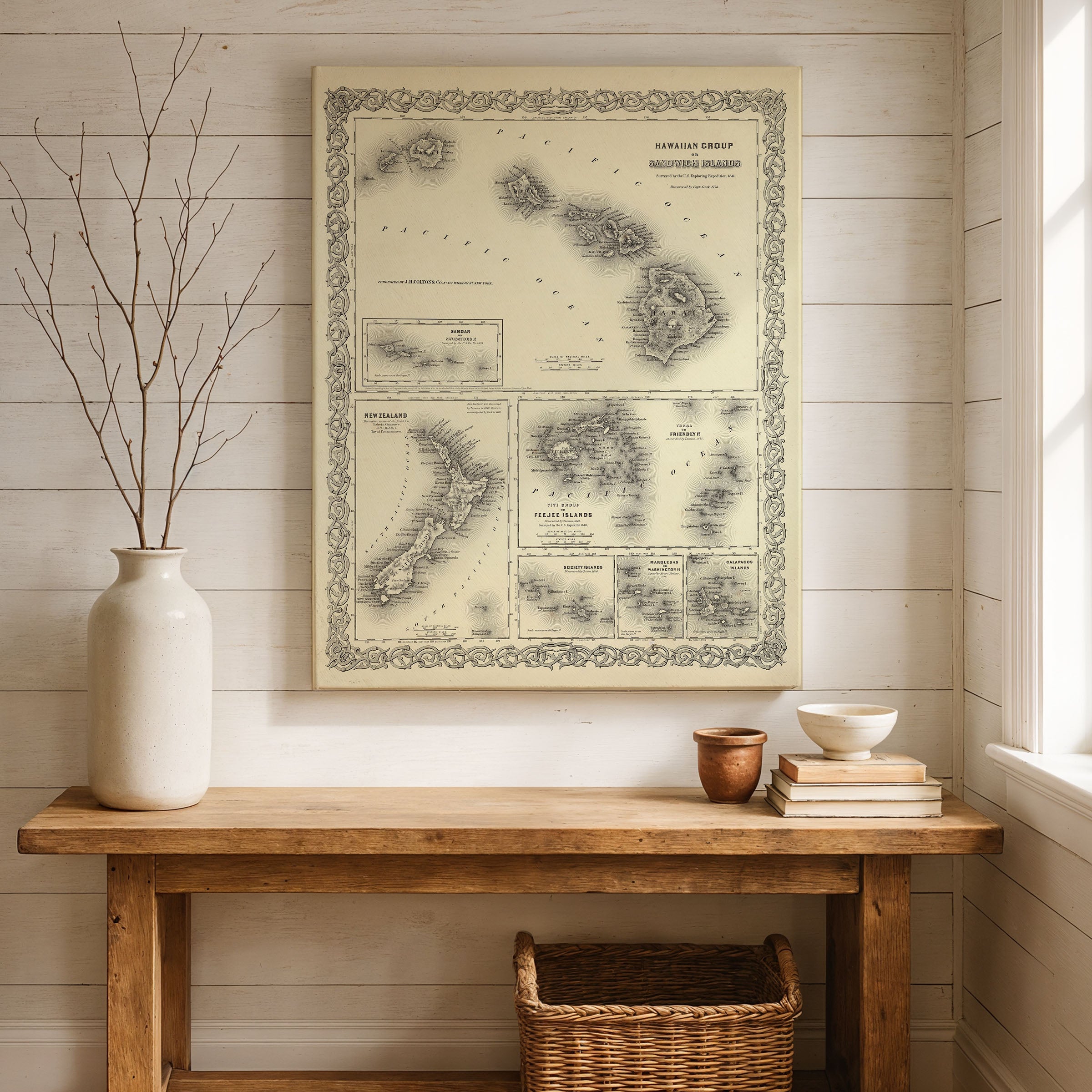 1856 Hawaiian Group (Sandwich Islands) & Pacific Islands — Restored Vintage Map