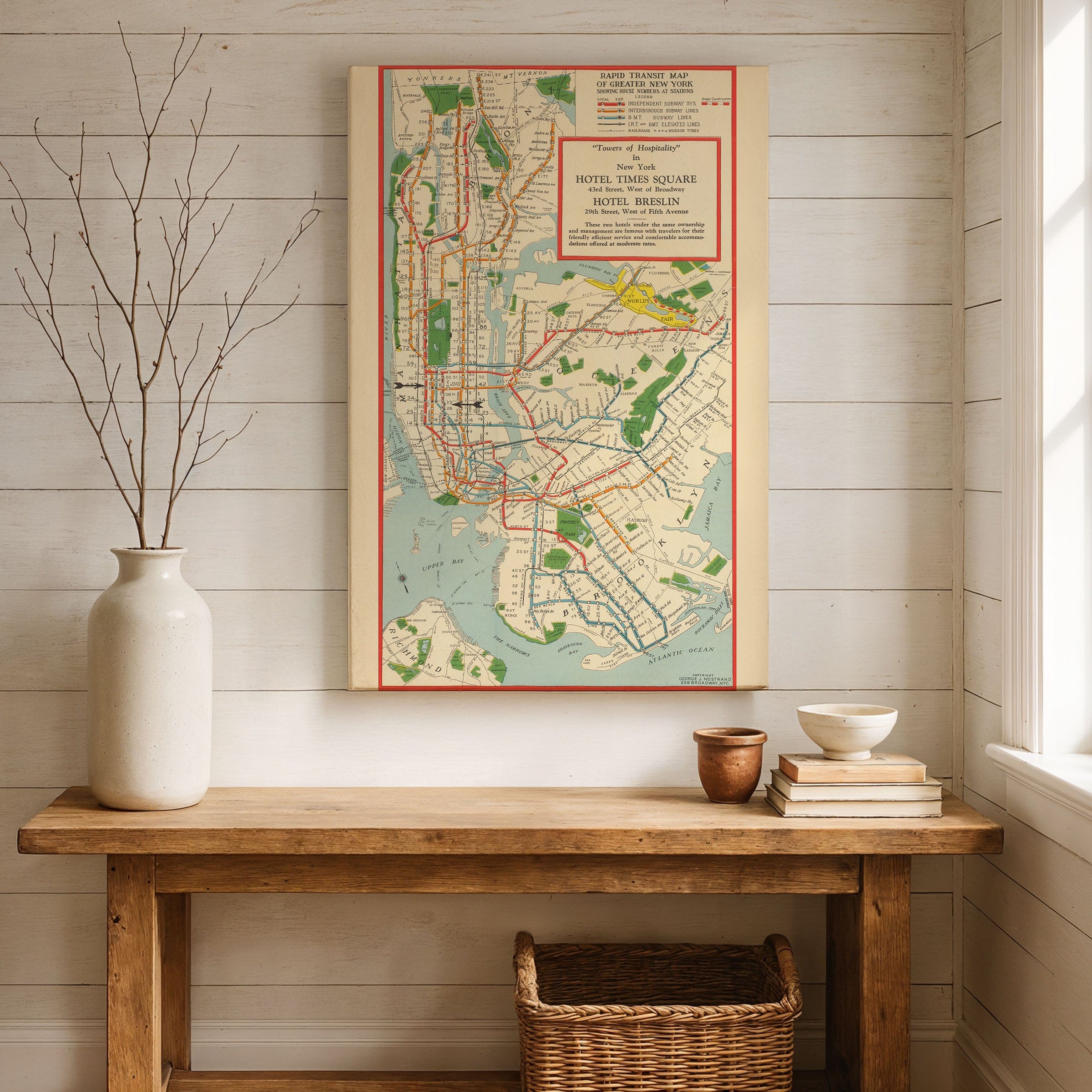 Rapid Transit Vintage Map of Greater New York 1939 - Subway Map