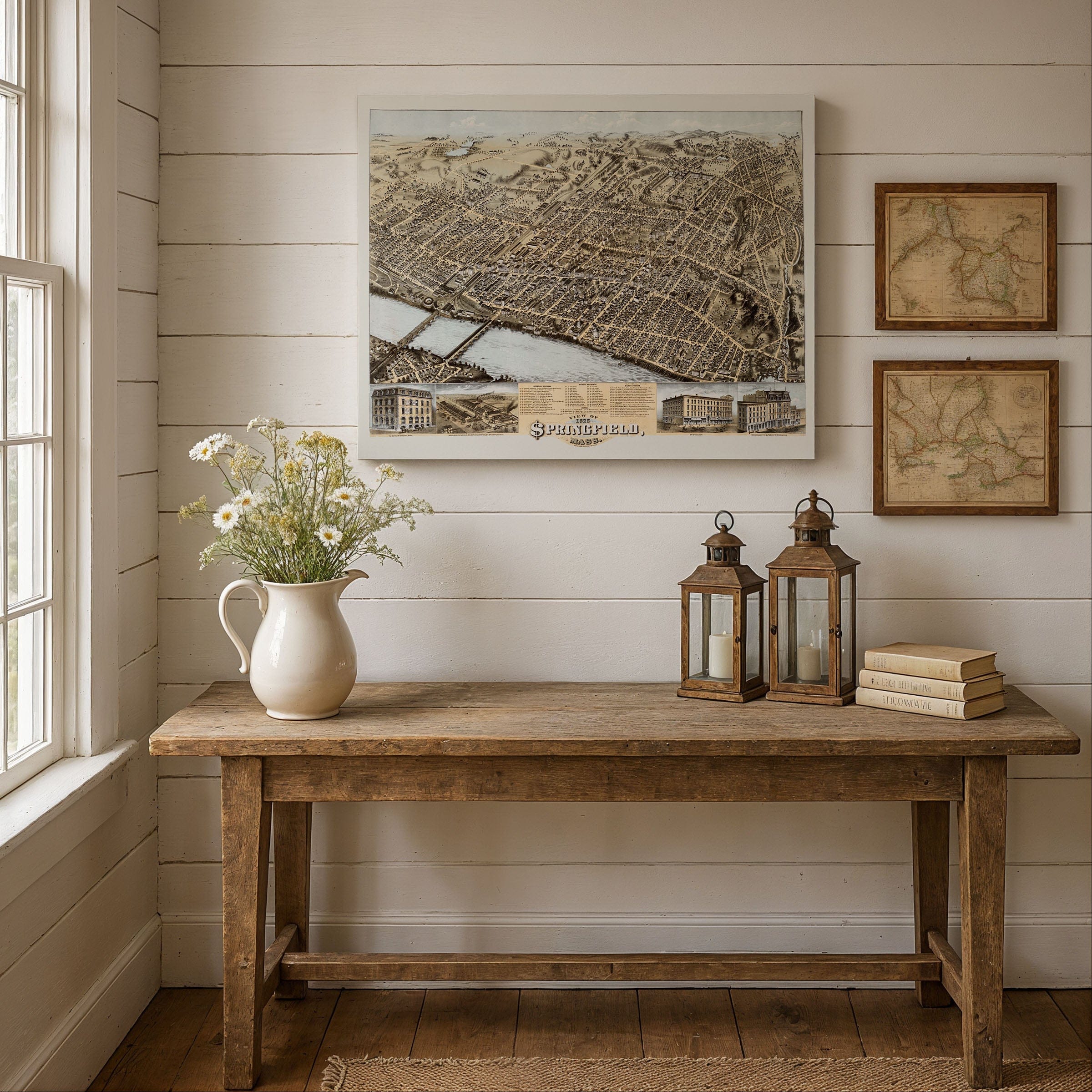 Springfield, Massachusetts Vintage Map 1875 - Bird's Eye View - Archive Prints