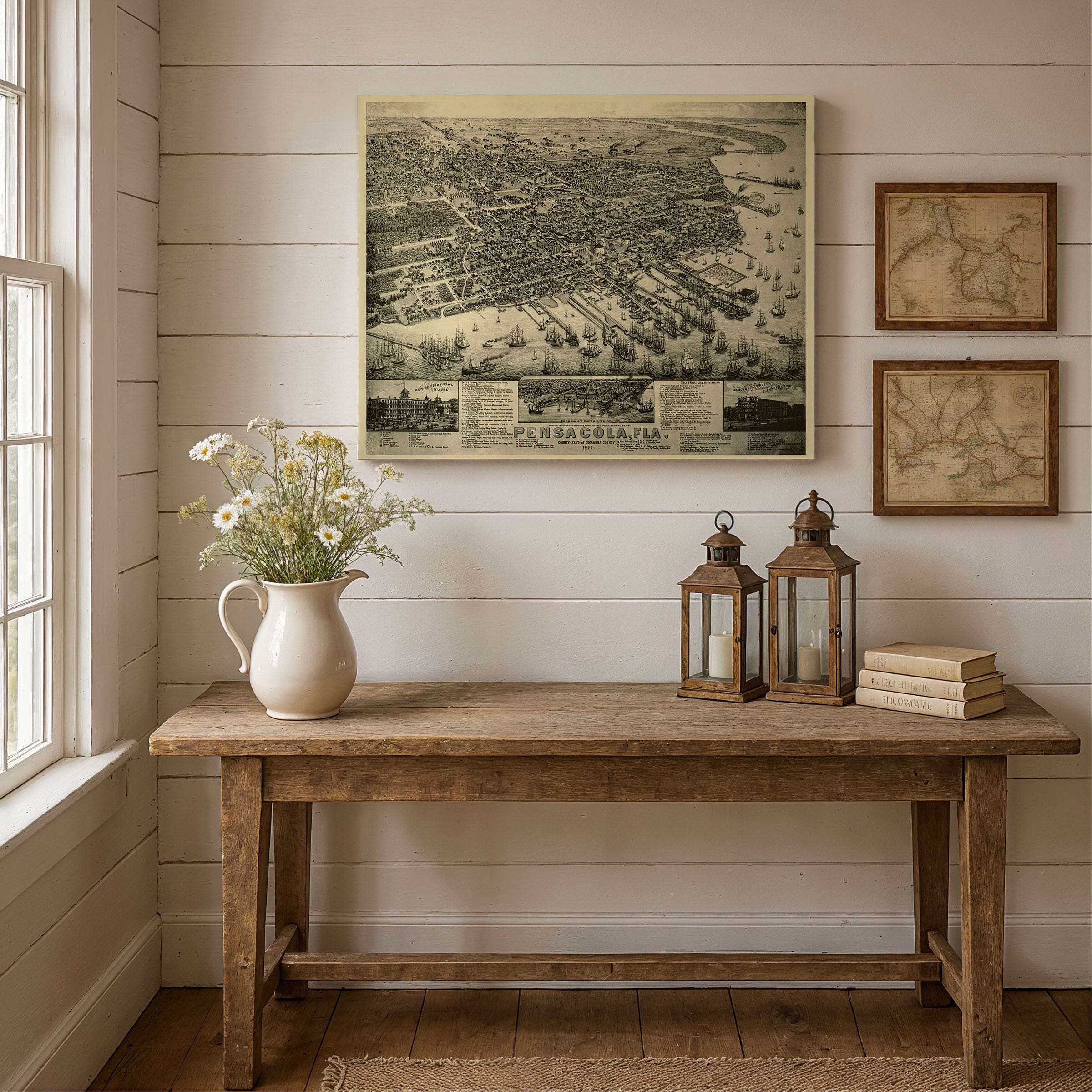 Pensacola, Florida Map - 1885 Bird's-Eye View Historic Gulf Coast Map - Archive Prints