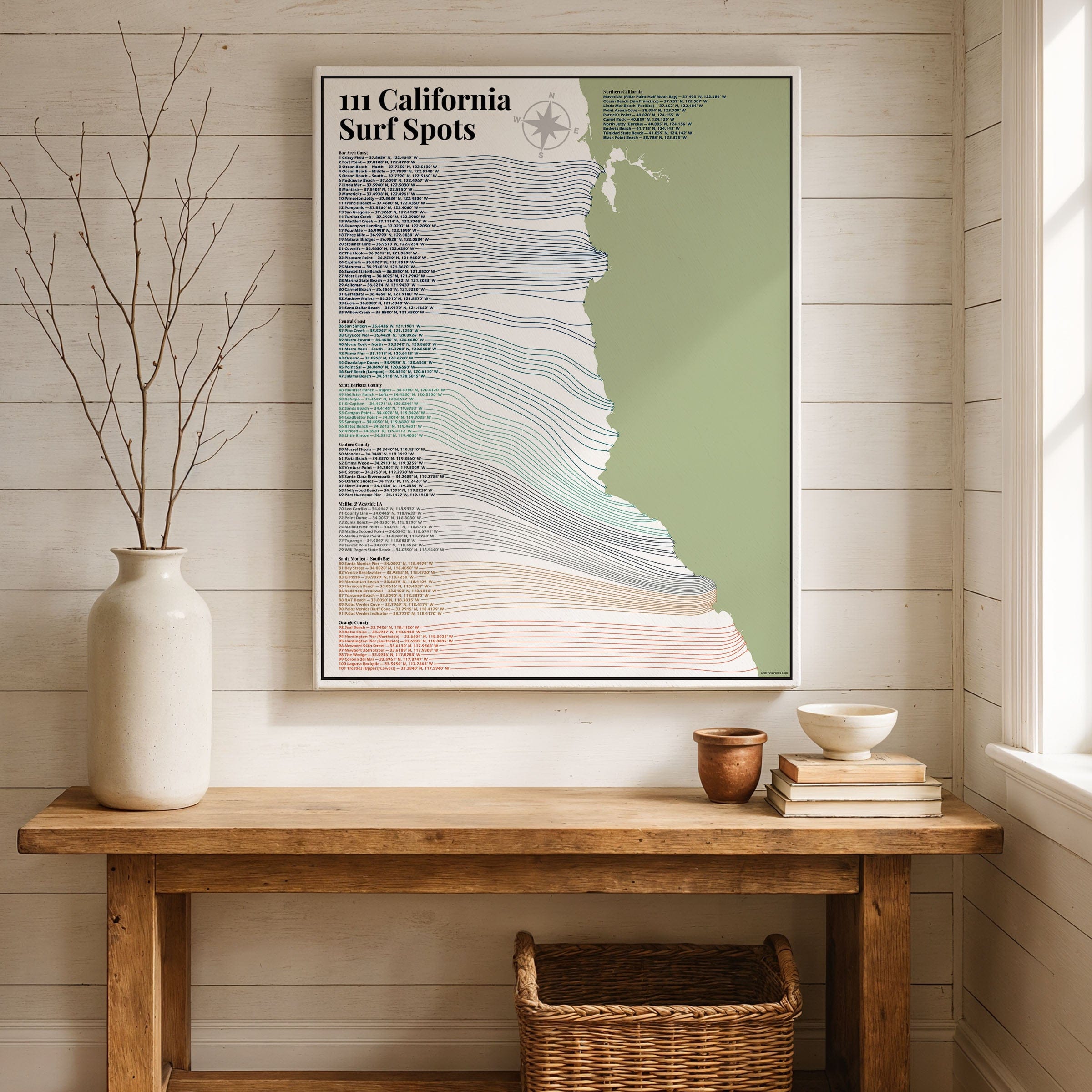 California Surfing Map - 111 Surf Spots Guide