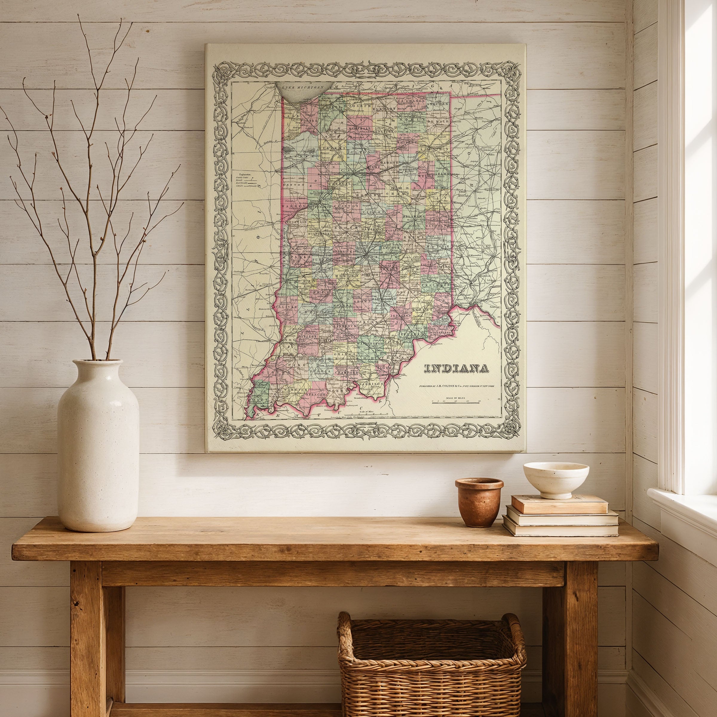 1856 Indiana Map — Vintage State Map by Colton (Restored)