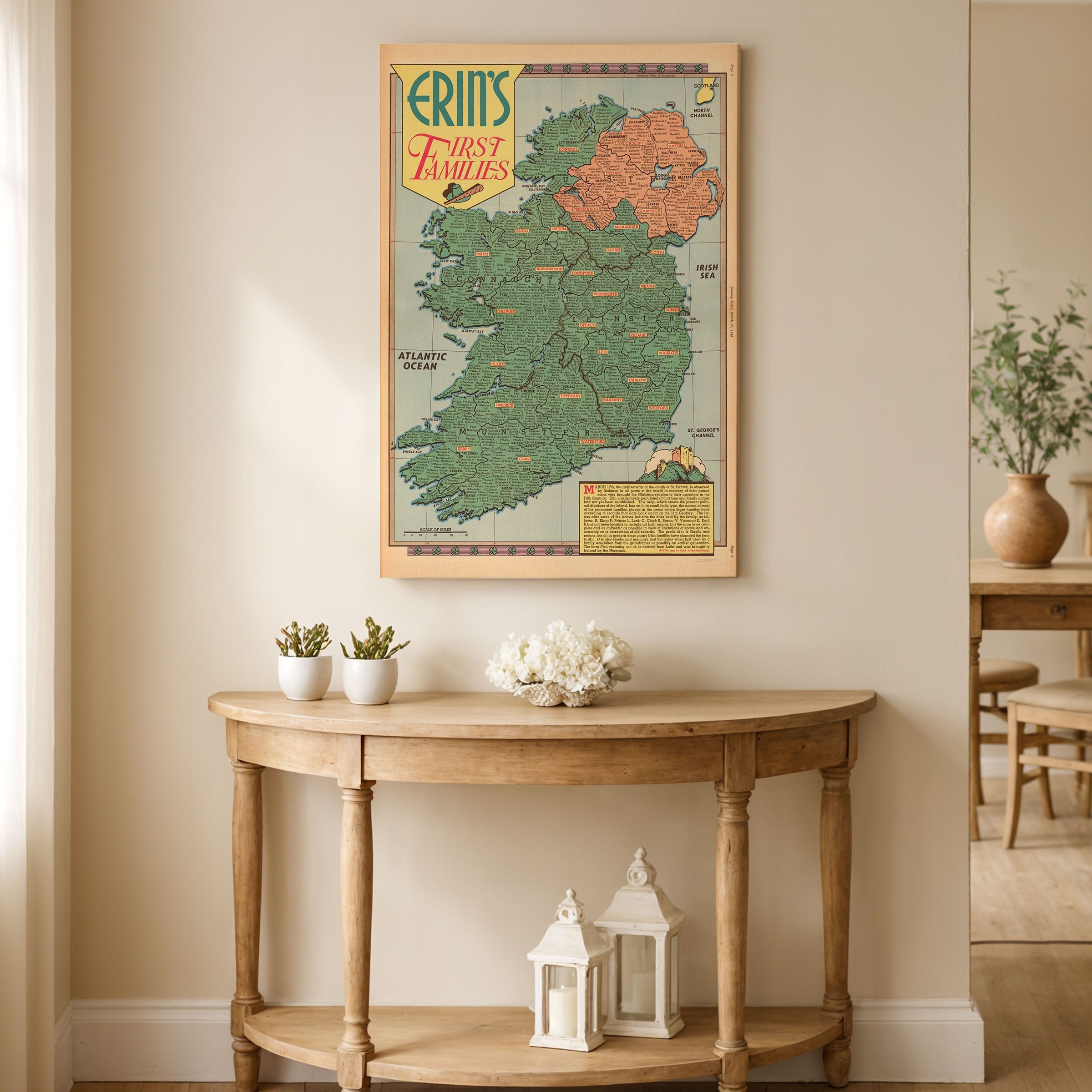 Erin's First Families The Story of Ireland's Lineage Map 1946 - Archive Prints