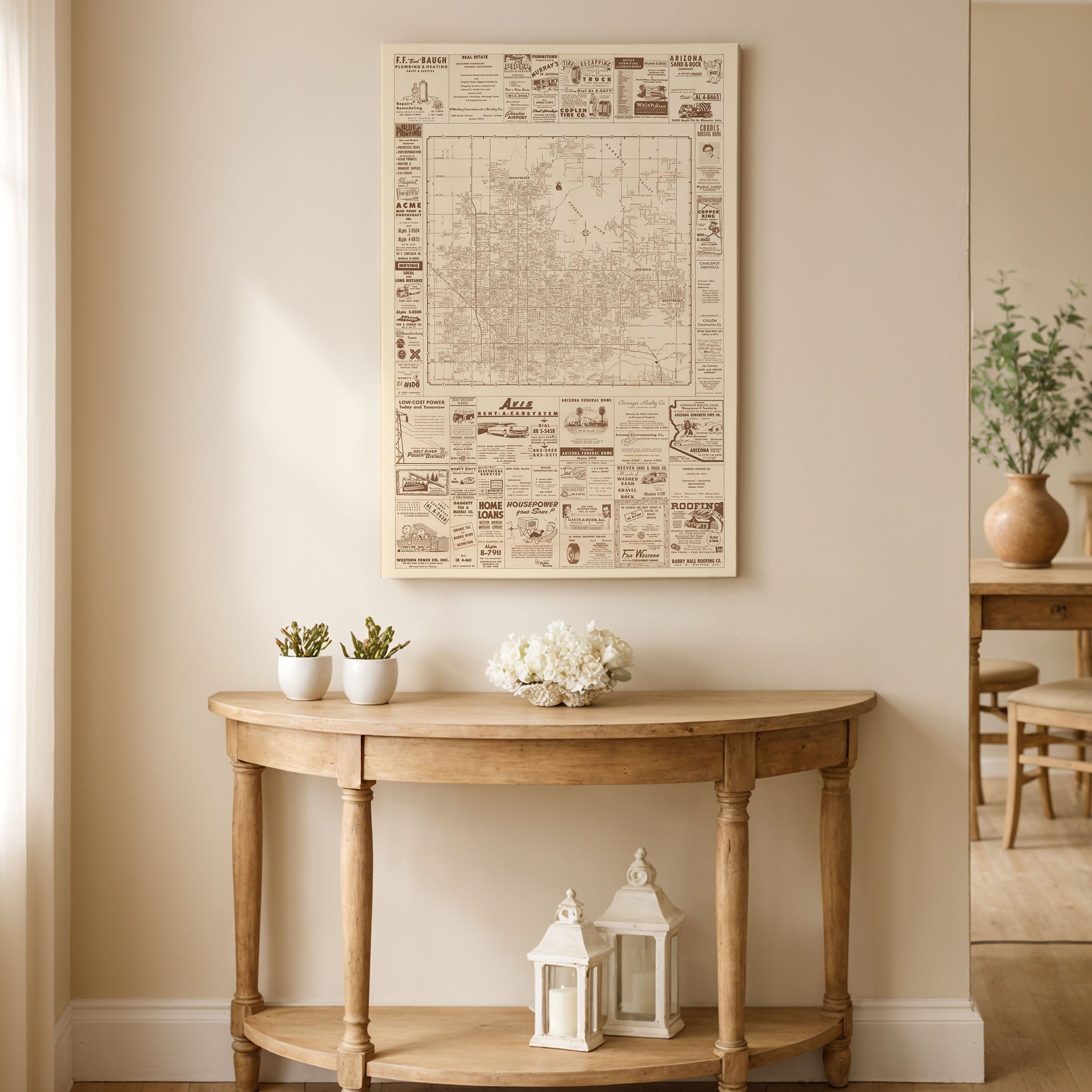 Phoenix, Arizona Map c.1956 - Archive Prints