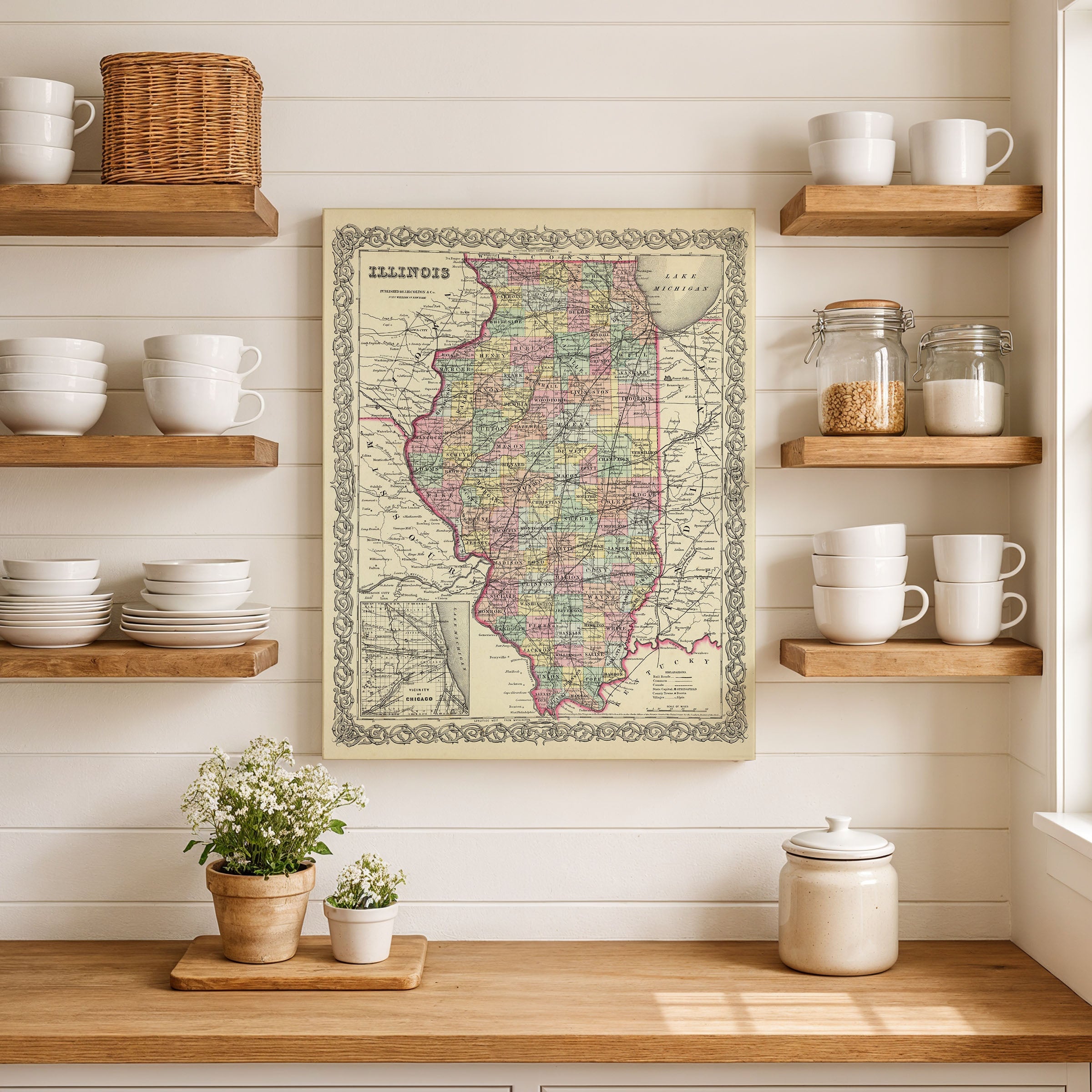 1855 Illinois Map — Vintage State Map by Colton