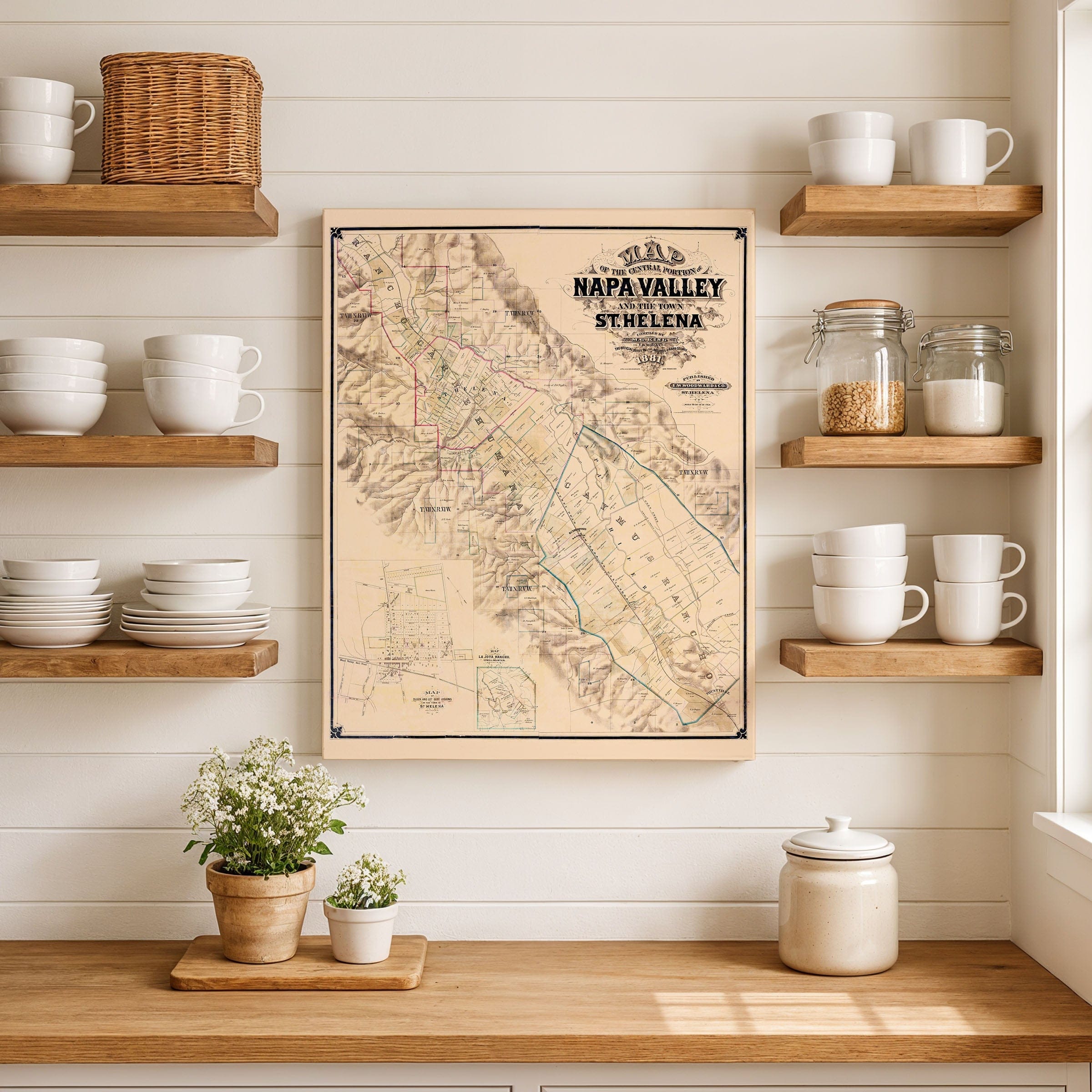 Vintage Napa Valley, California Map 1881 - W. F. Jackson Survey - Archive Prints
