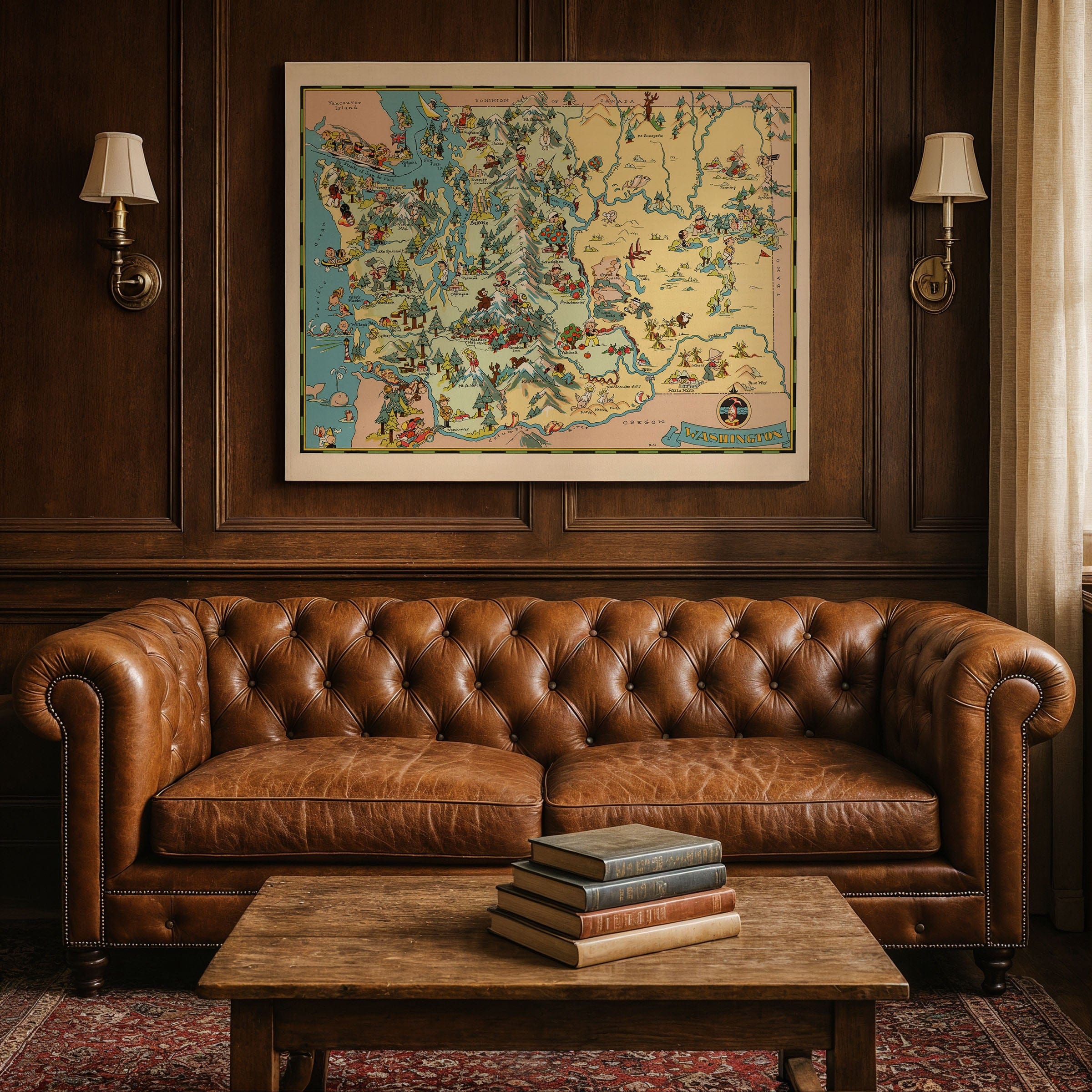 Washington State Map - 1935 Pictorial Journey Through the Evergreen State - Archive Prints