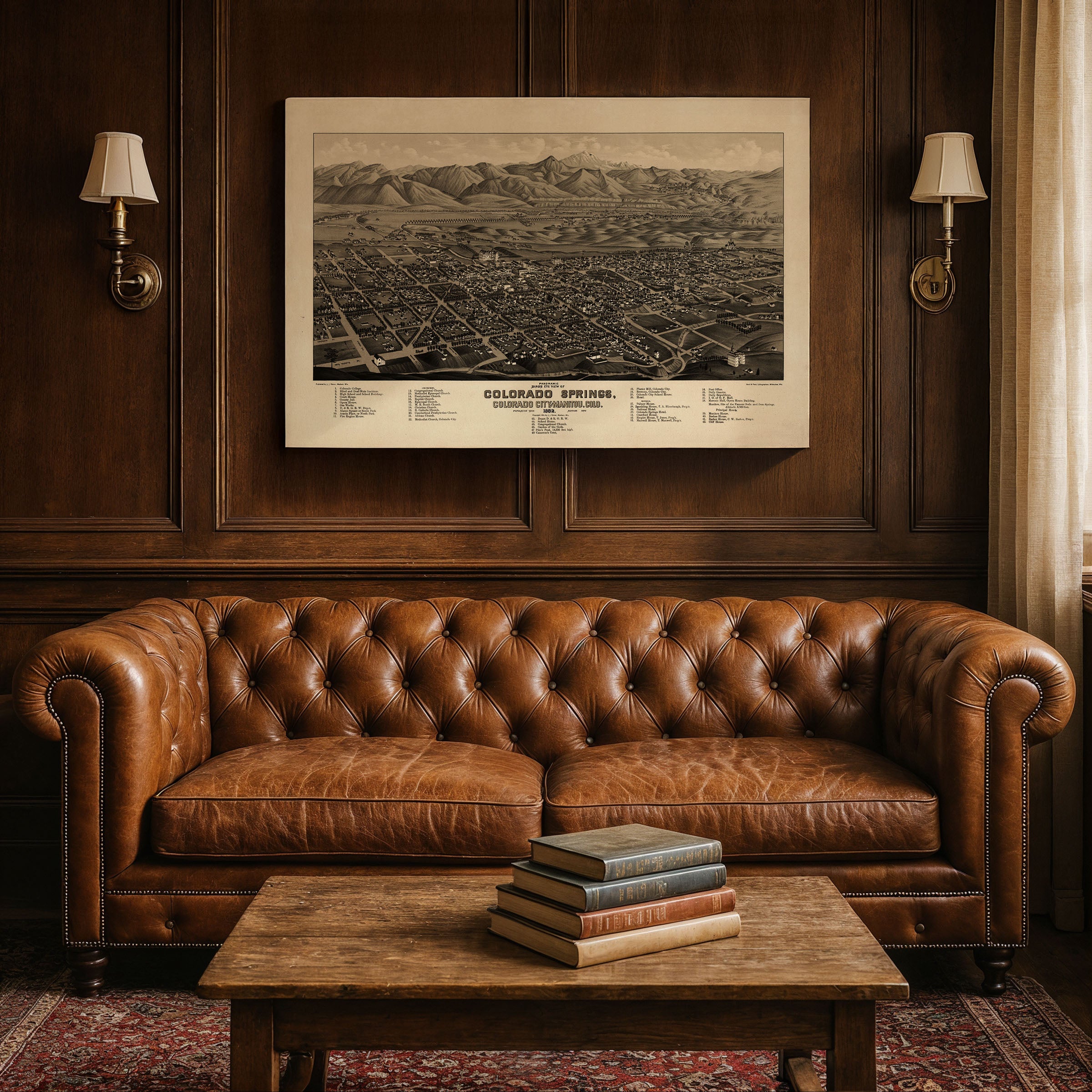 Colorado Springs Map 1882 - Vintage Bird's Eye View Pikes Peak Panoramic Map