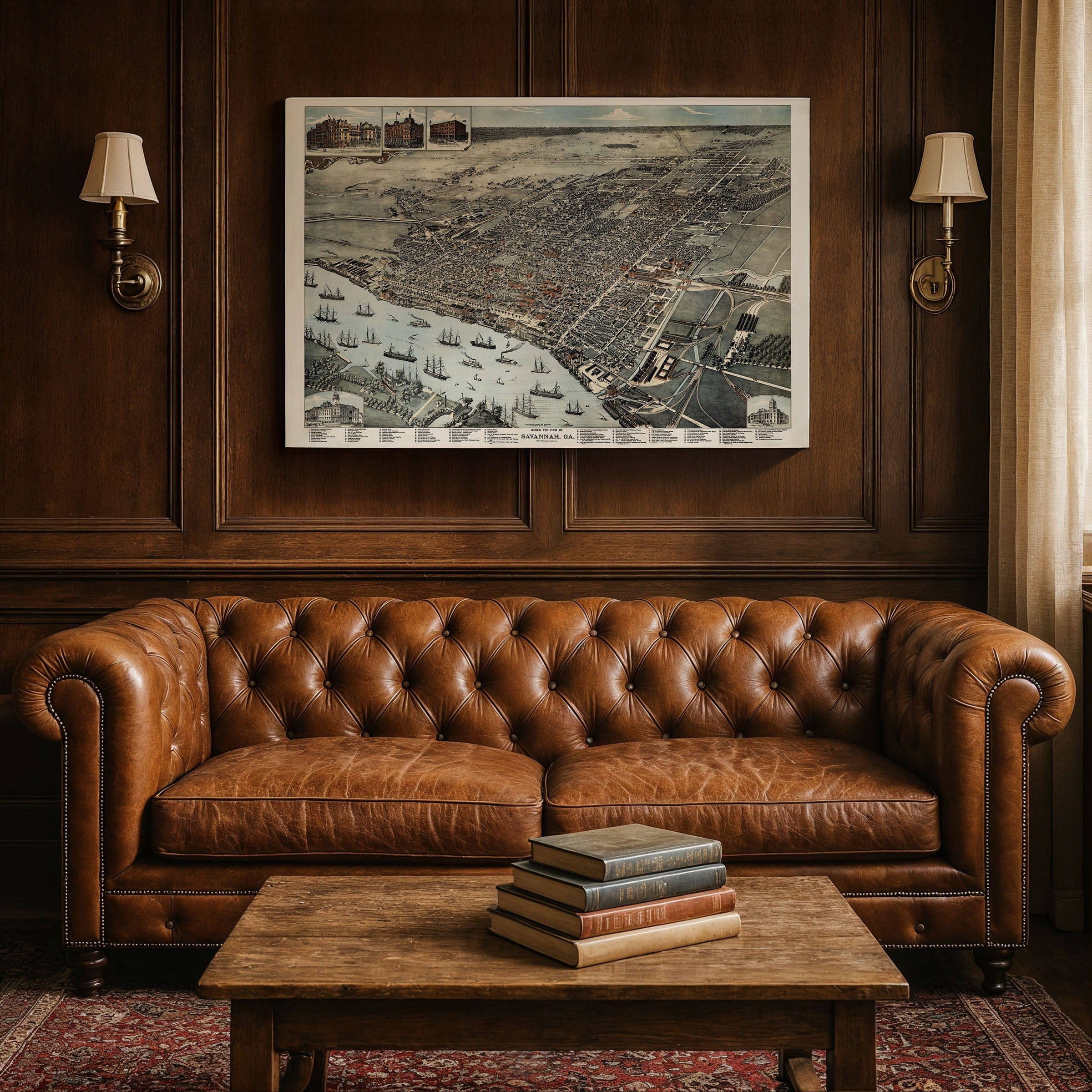 Savannah Georgia Historic Map - 1888 Bird's-Eye View of the City