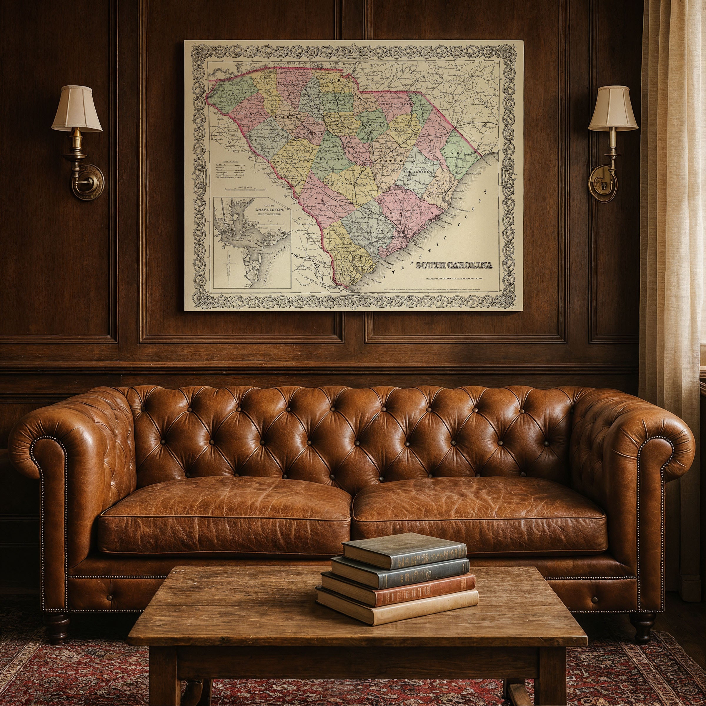 South Carolina Map - Vintage 1856 Colton Historical Map with Charleston Harbor