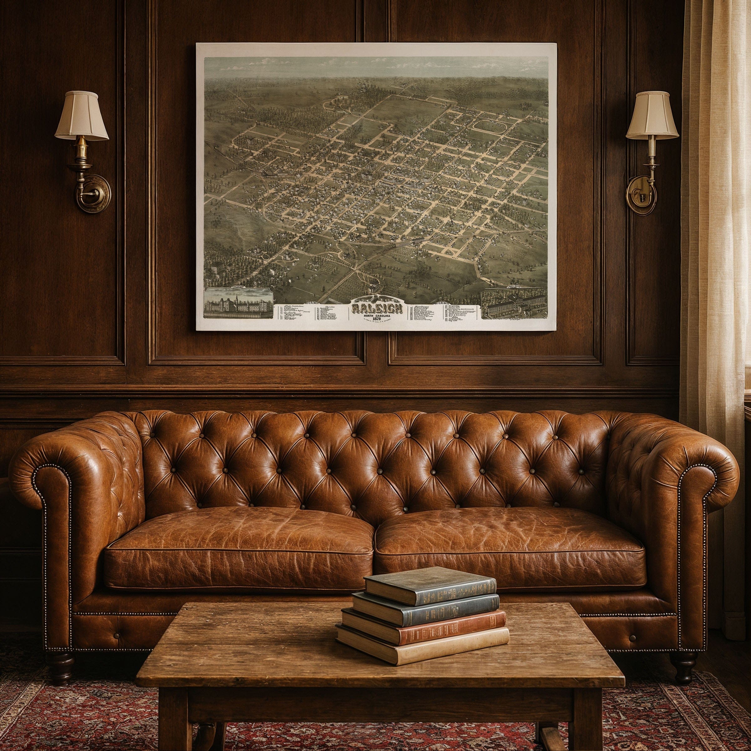 Raleigh, North Carolina Vintage Map 1872 - Bird's Eye View - Archive Prints