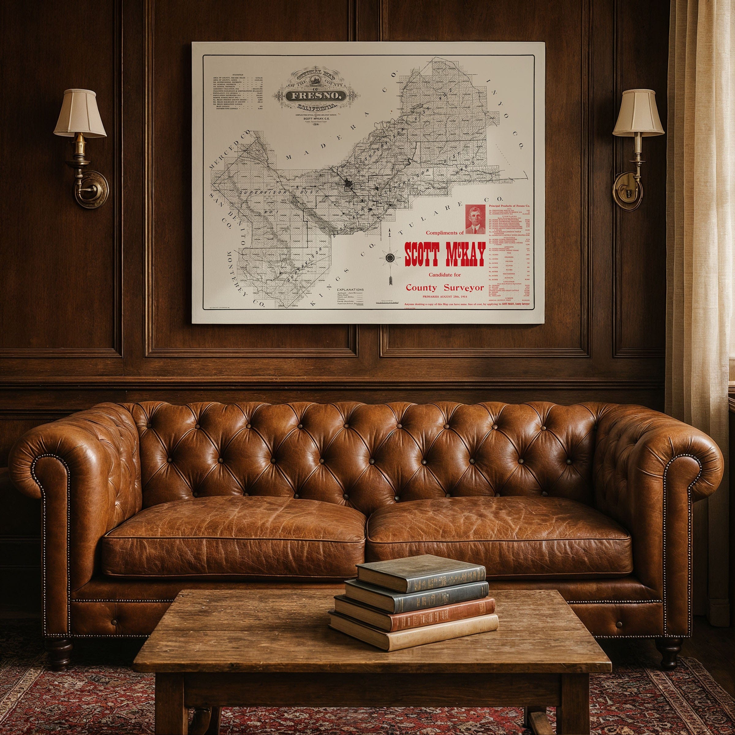 Fresno County, California Map 1914 - Agricultural Survey - Archive Prints