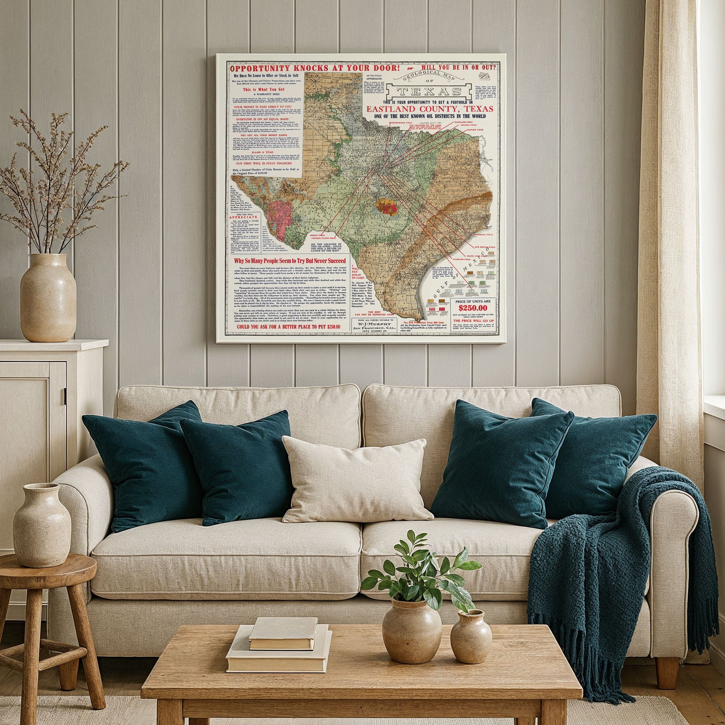 Eastland County, Texas Oil Map 1921 - Archive Prints